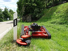 Ausputzen von Leitpfosten mit dem Seitenmäher