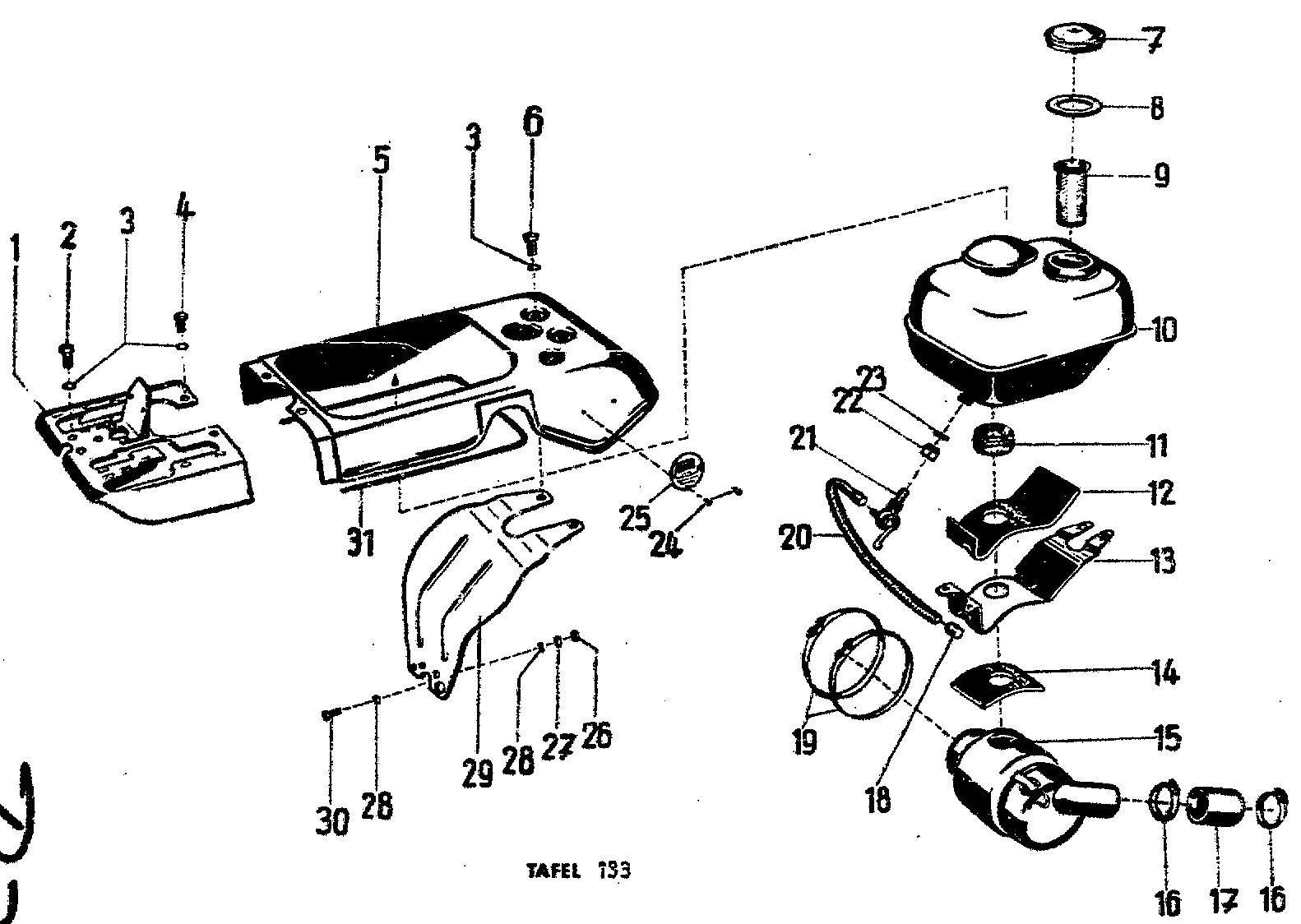 Kraftstoffbehälter, Schaltkulisse, Luftfilter, für Benzin-Motoren