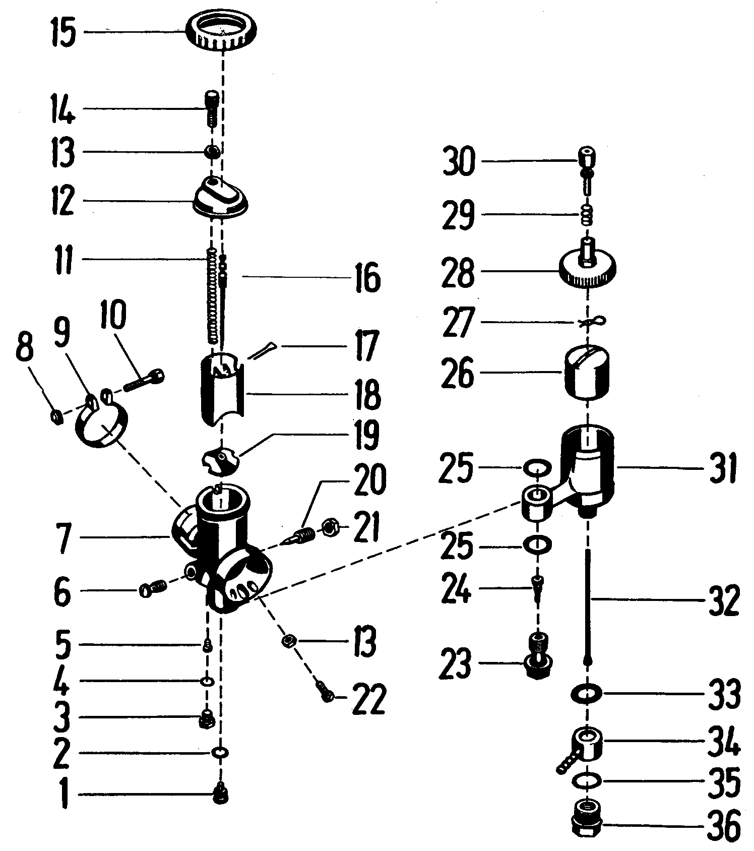 Vergaser 1/22/47 für 1300 Motor 34 M 5/35 M 5, Vergaser 1/22/114 für Typ 230 Motor 44 M 5/45 M 5, von Masch.-Nr. 5063310 - 5080455, Carburetor 1/22/190 for type 2300 f>5080456, Vergaser 1/22/107 für Typ 1600, Vergaser 1/22/114 für Typ 2600 bis Masch.Nr.522834, Vergaser 1/22/158 für Typ 2600 ab Masch.Nr.5228341, Vergaser 1/22/158 für Typ 2600 ab Masch.-Nr. 52283