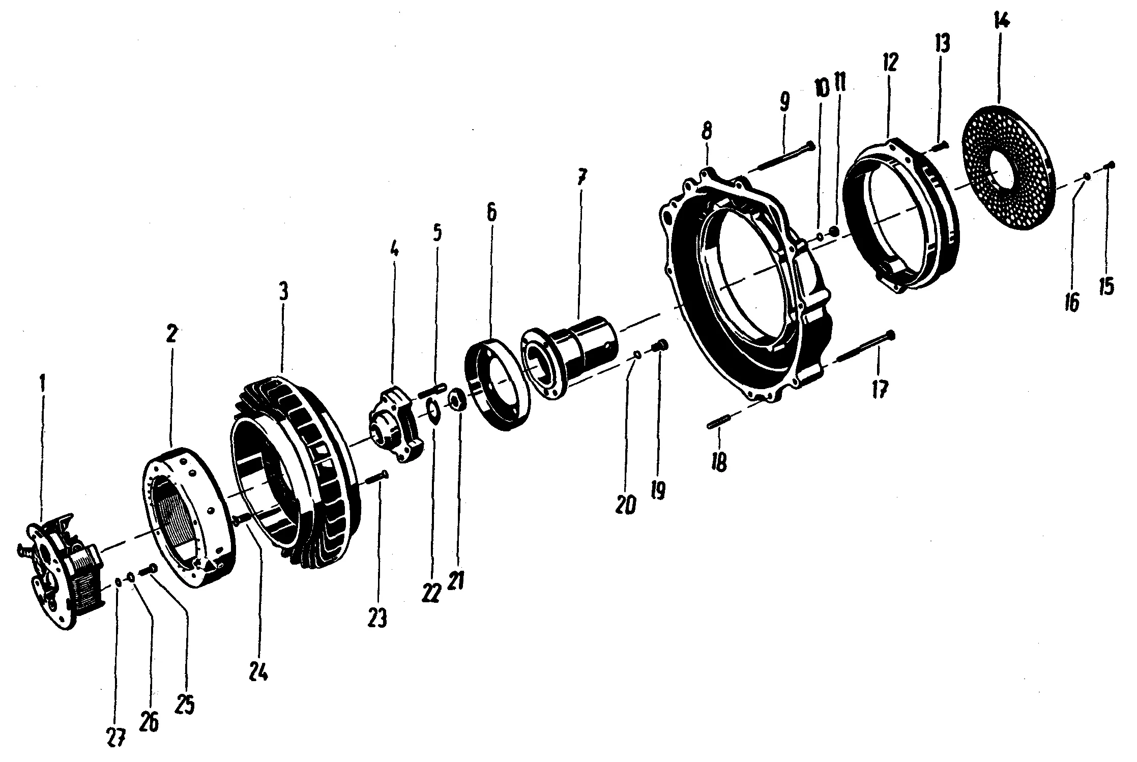 Lüfterseite, Anwerfnabe Motor-Typ 34 M 6, bis Motor-Nr.145934, Engine type 44 M 6 up to engine no.145733