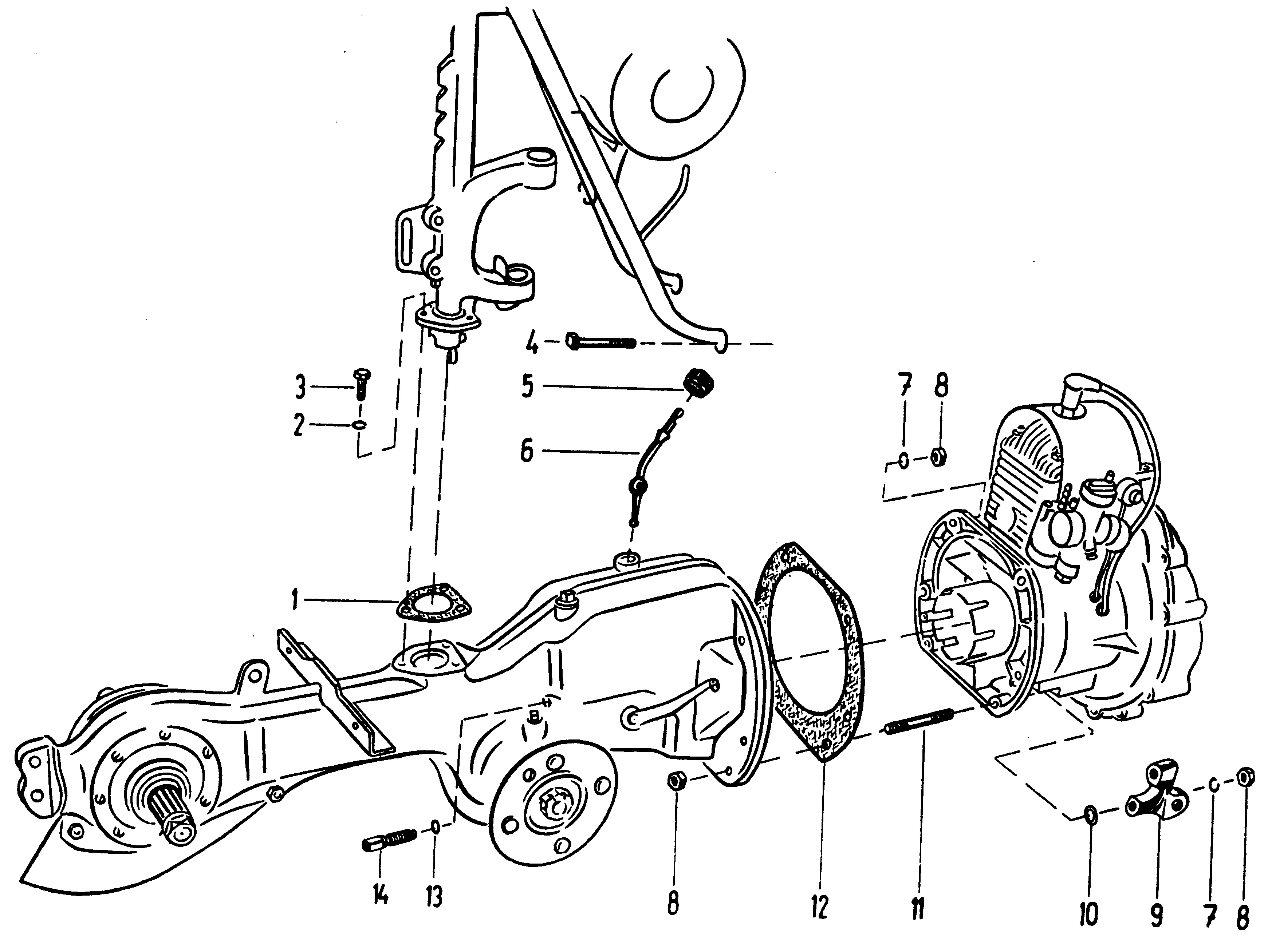 Assembly: housing, steering handle, engine