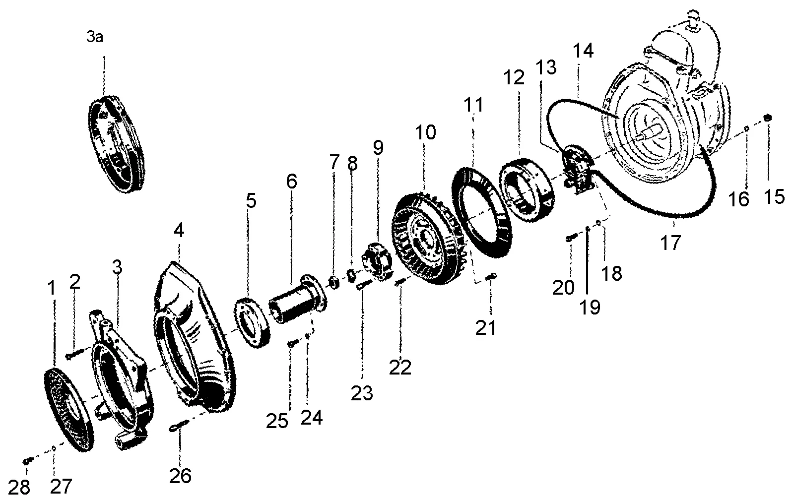 Lüfterseite, Anwerfnabe Motor 35 M 5 und 45 M 5, ab Motor-Nr. 146147, Motor-Typ 35 M 6 ab Motor-Nr.145935, Motor-Typ 45 M 6 ab Motor-Nr.145734, Motor-Typ 45 M 6 ab Motor-Nr.145734, 35/45 M 6