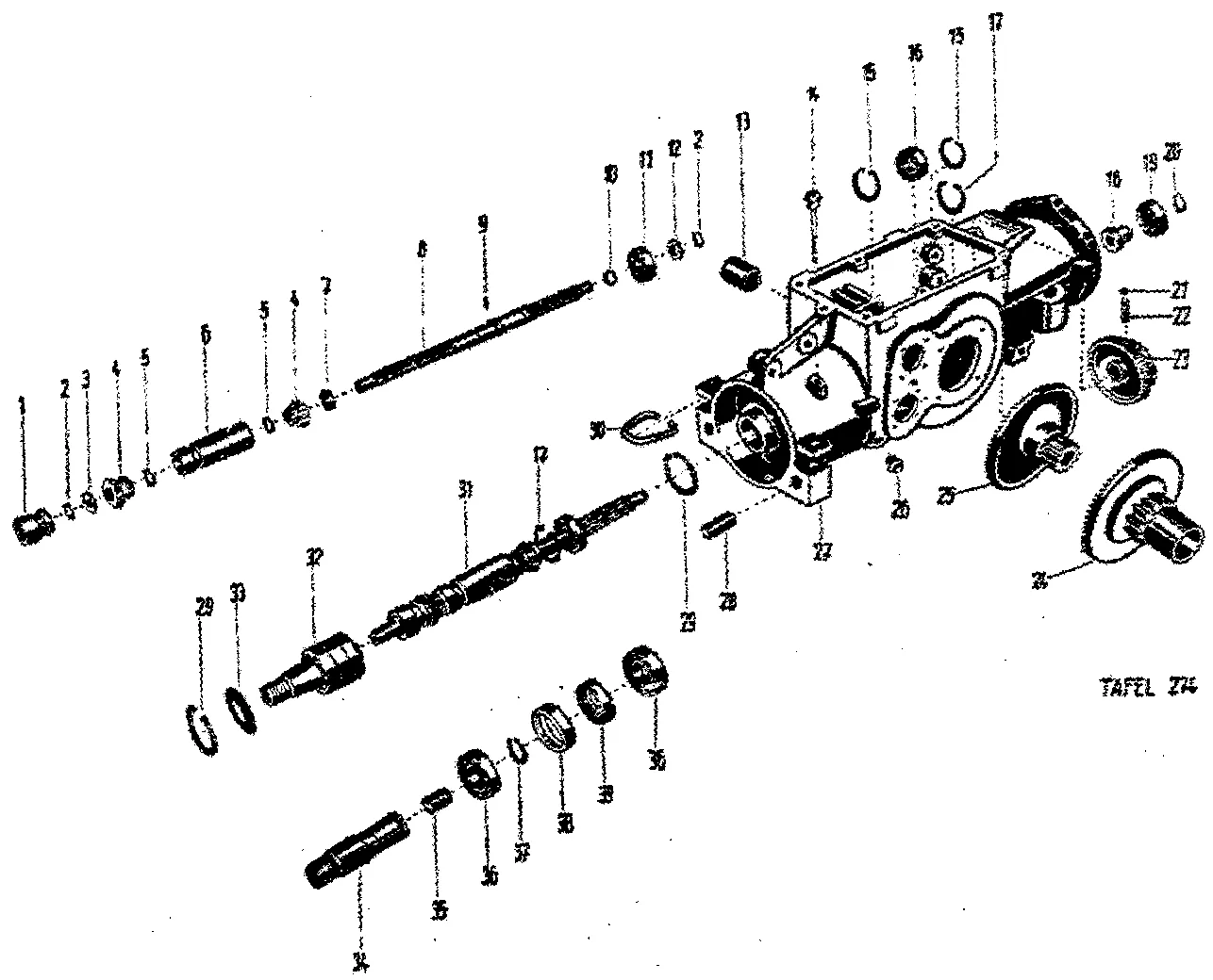 Gear housing, main shaft, PTO-shaft