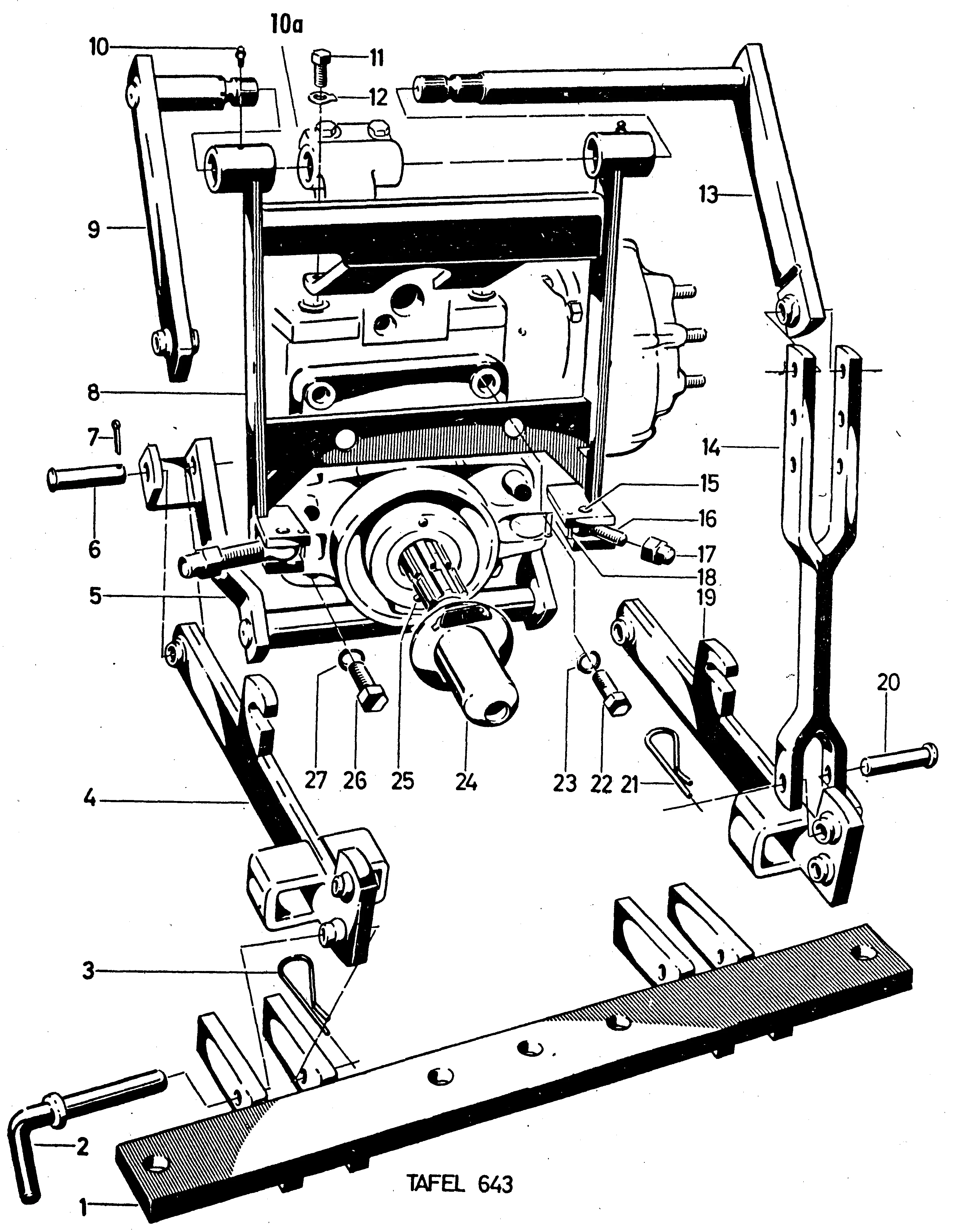 Krafthebeanlage hinten, mit Zugarmbefestigung am Zapfdeckel