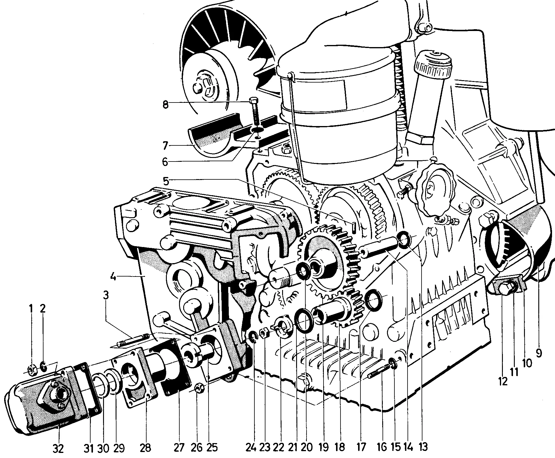 Generator carrier, hydr. oil pump drive