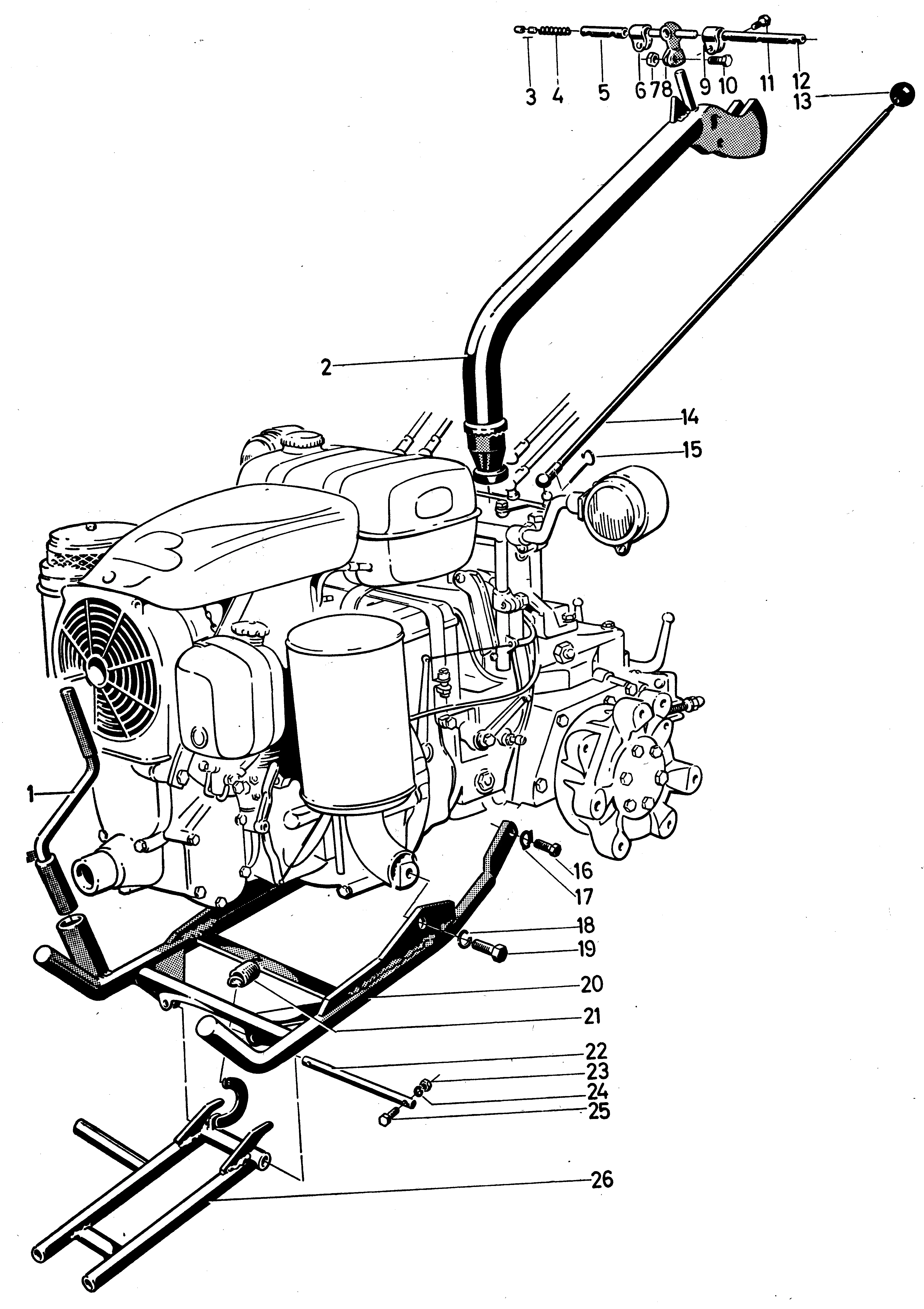Mancheron inférieur, tiges cde, support de lest po