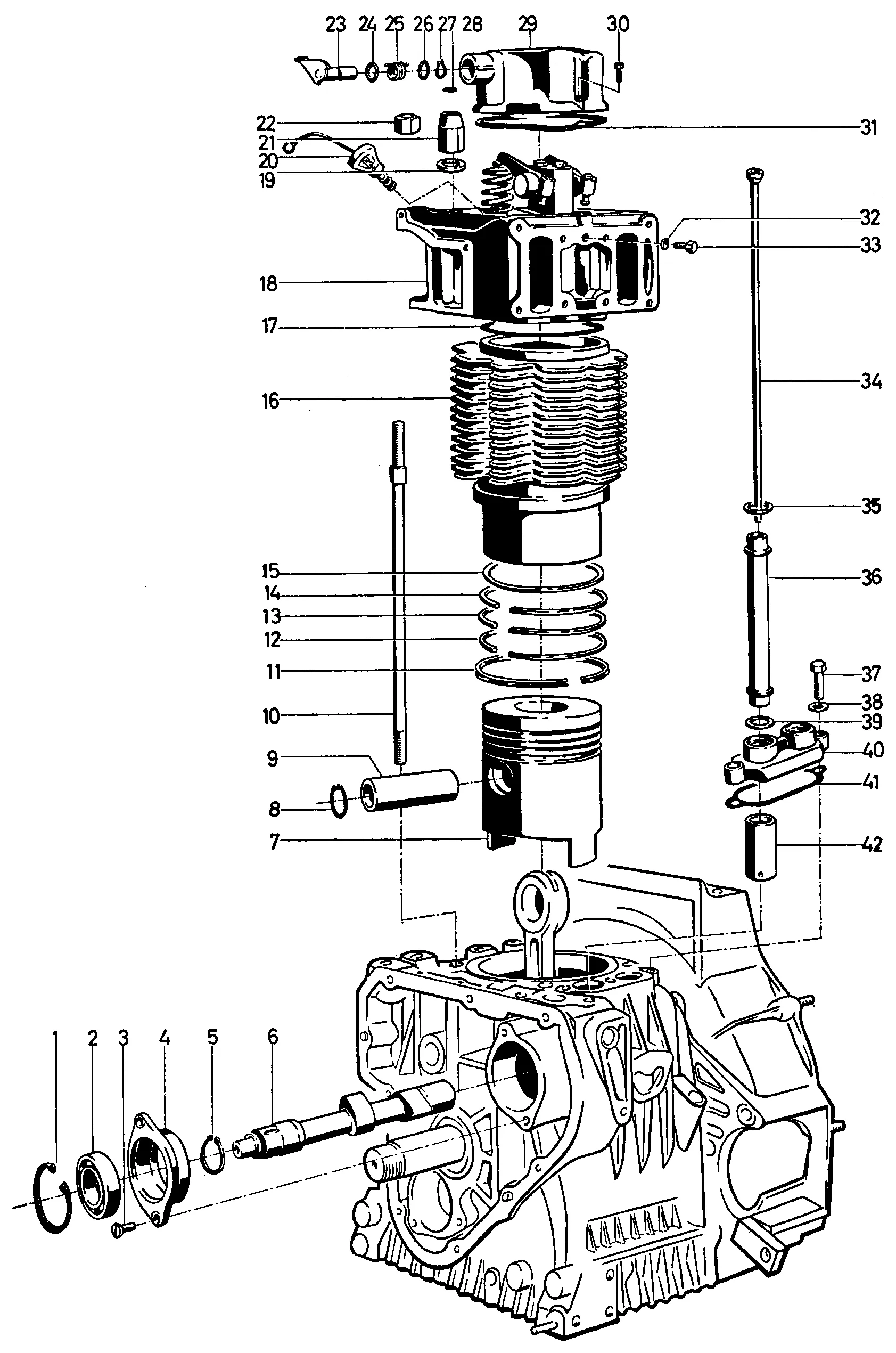 Piston, cylinder, camshaft