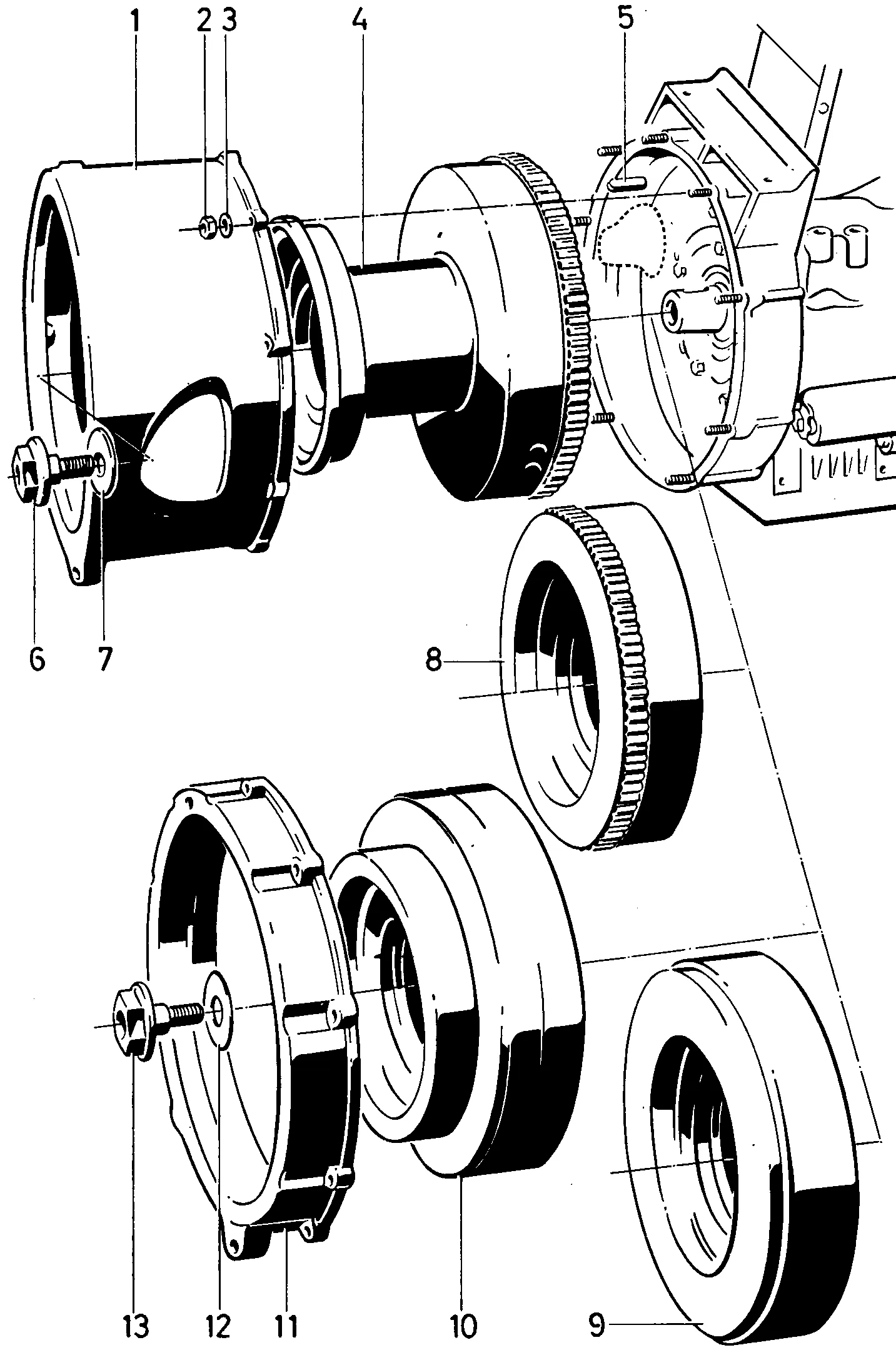 Intermediate flange, flywheel