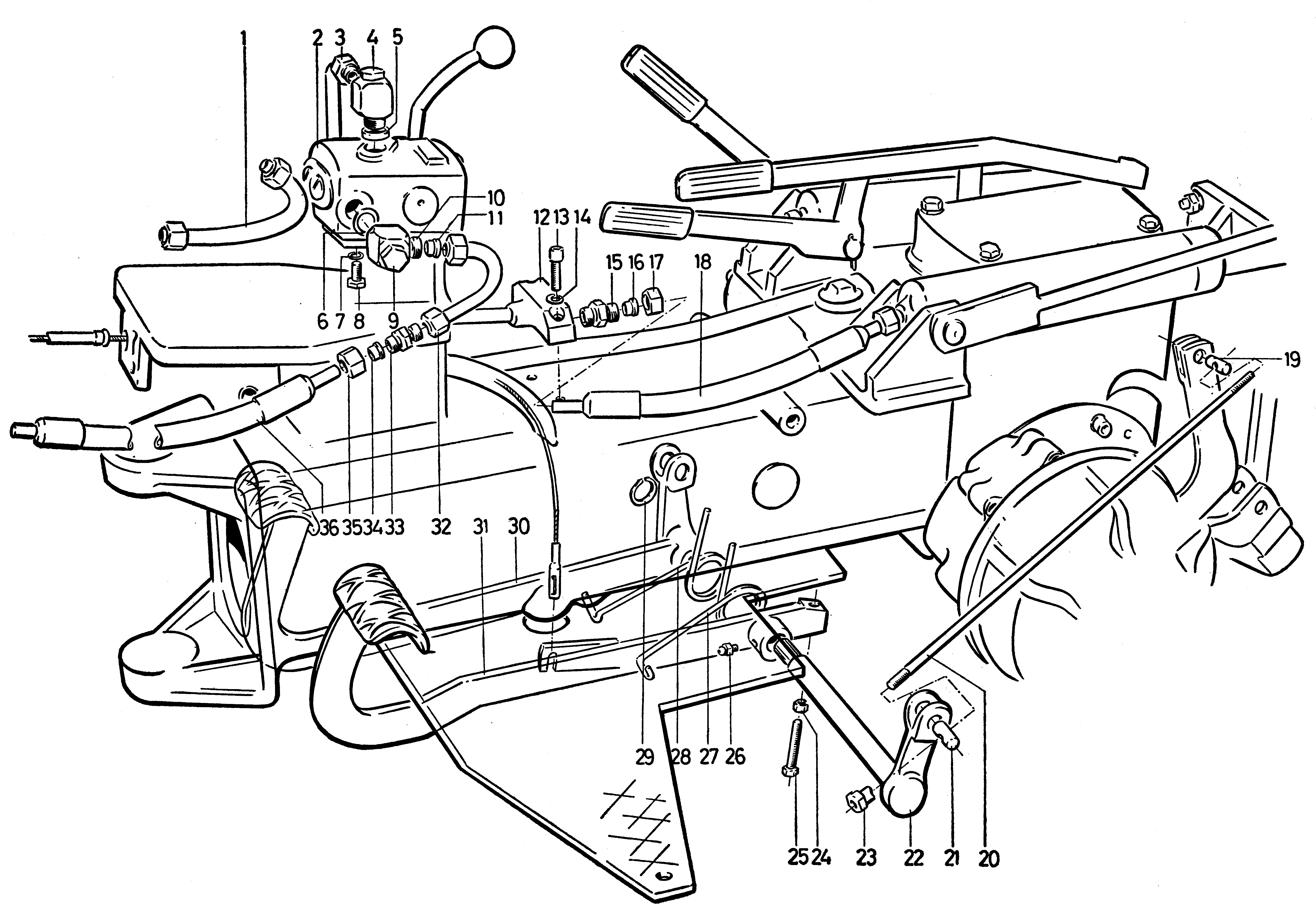 Pédale de frein-d'embrayage, dispo de cde, 3 rapports