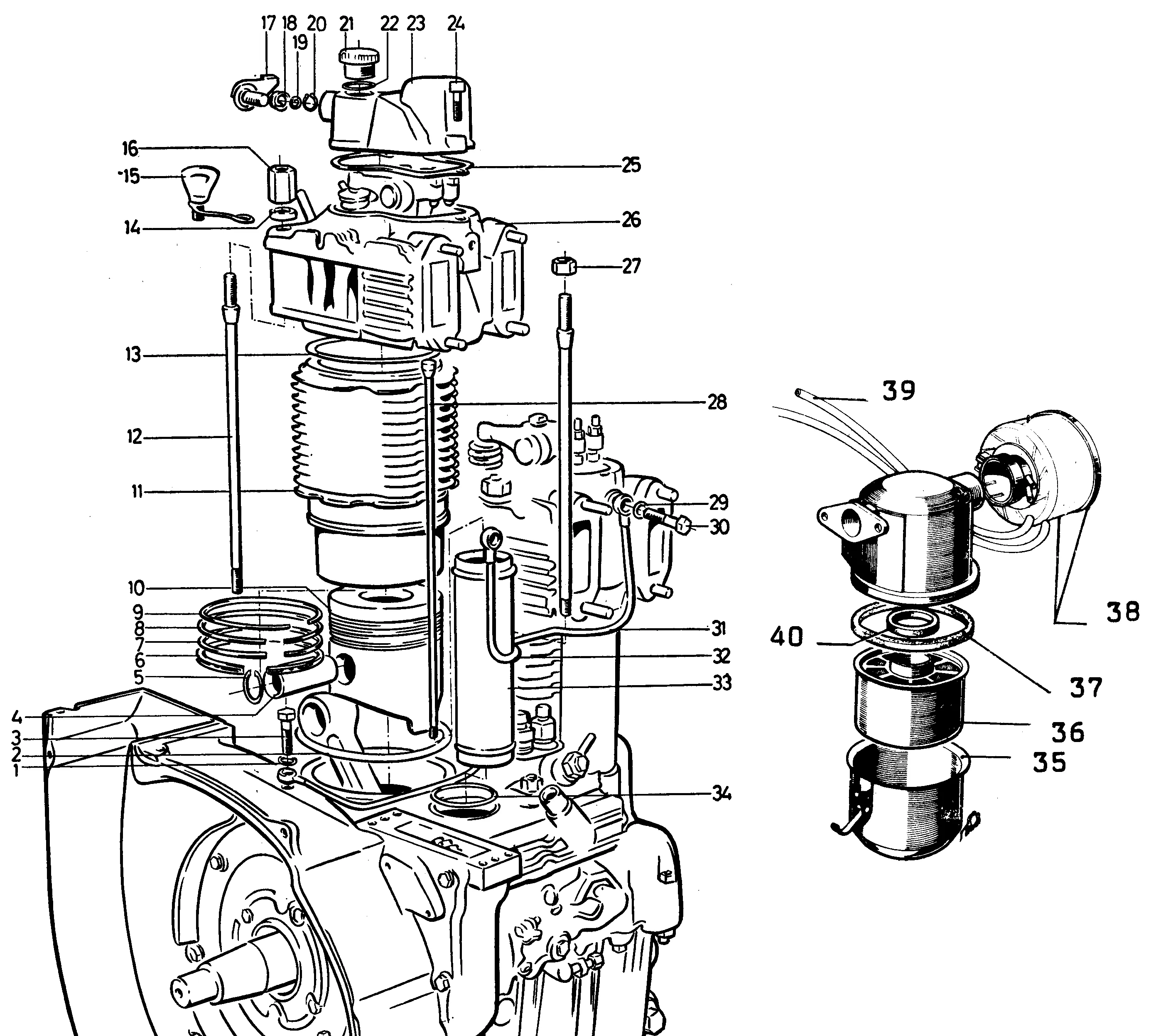 Kolben, Zylinder, Ölbadluftfilter