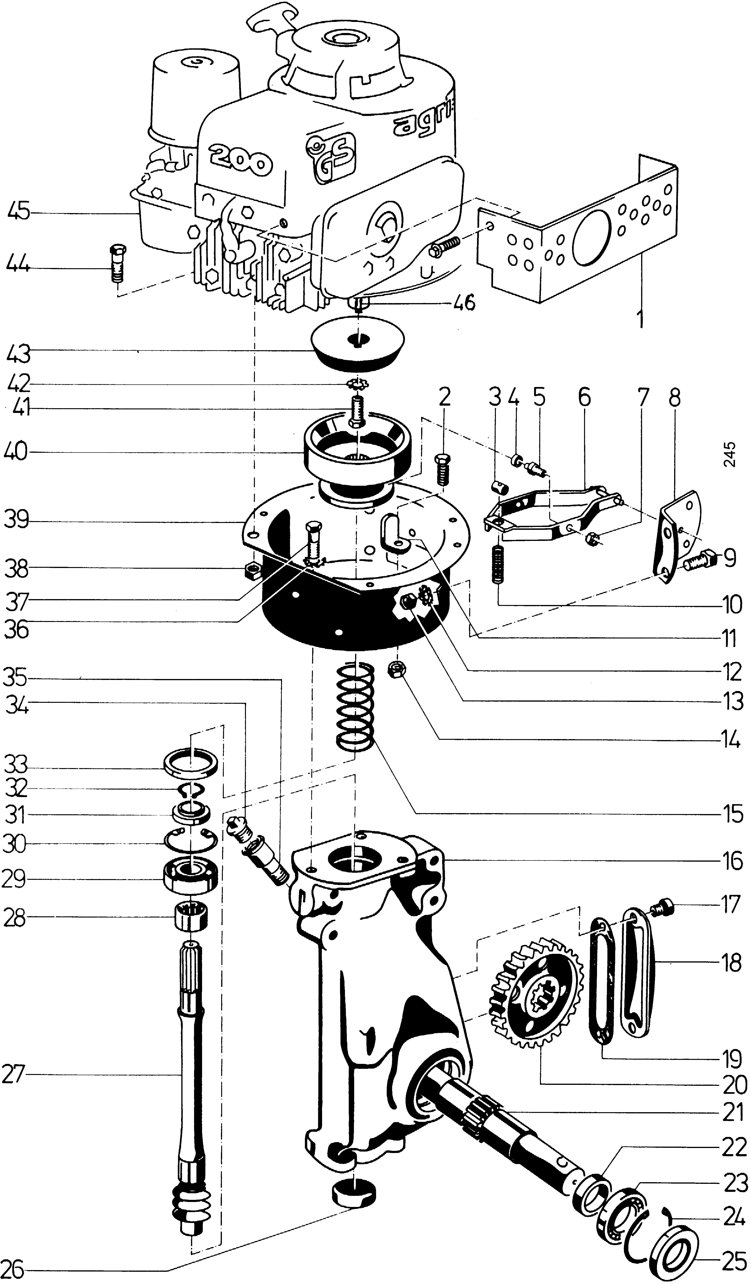 Hoeing drive, clutch