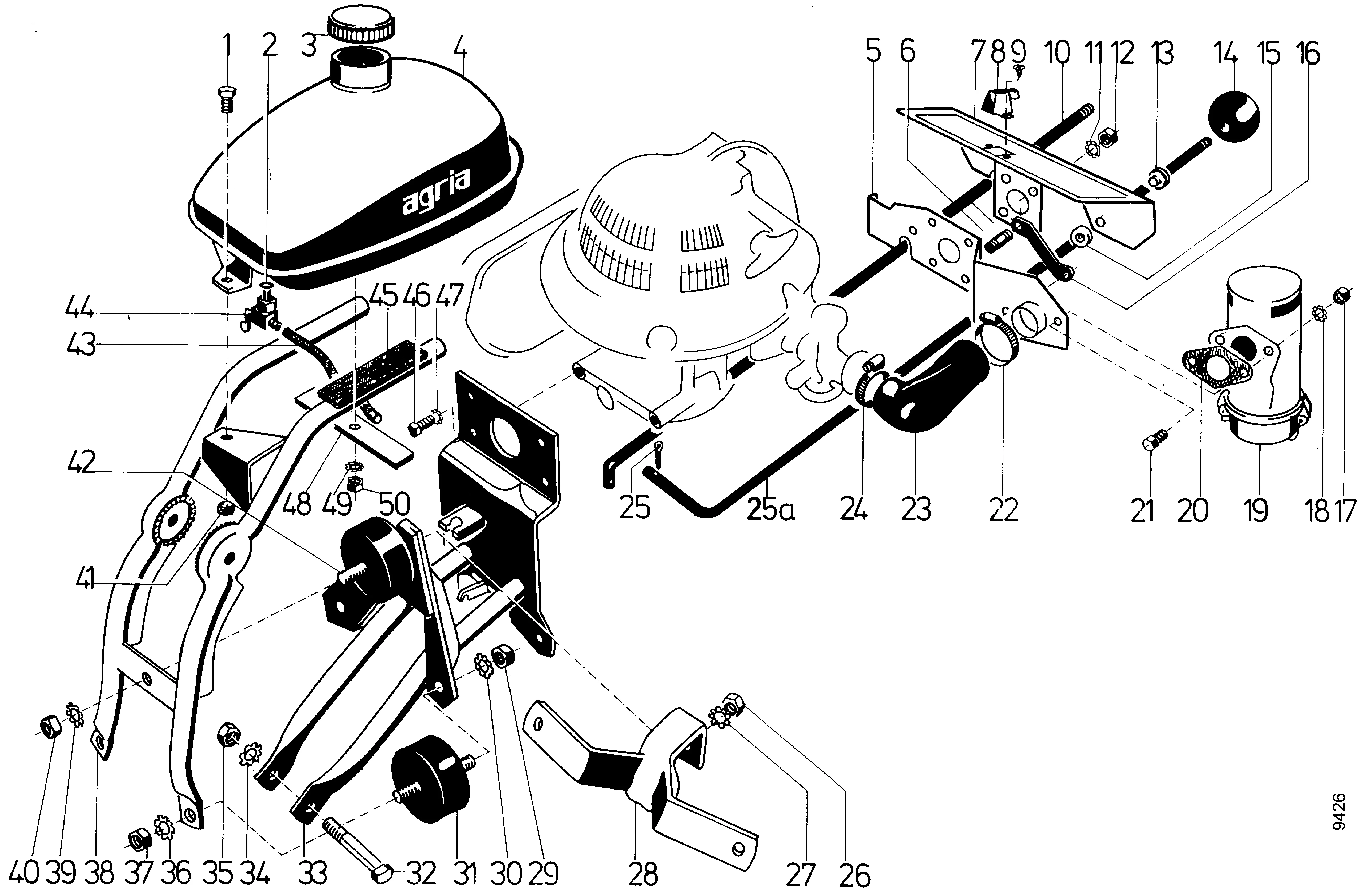 Lower steering arm, fuel tank, oil bath air filter