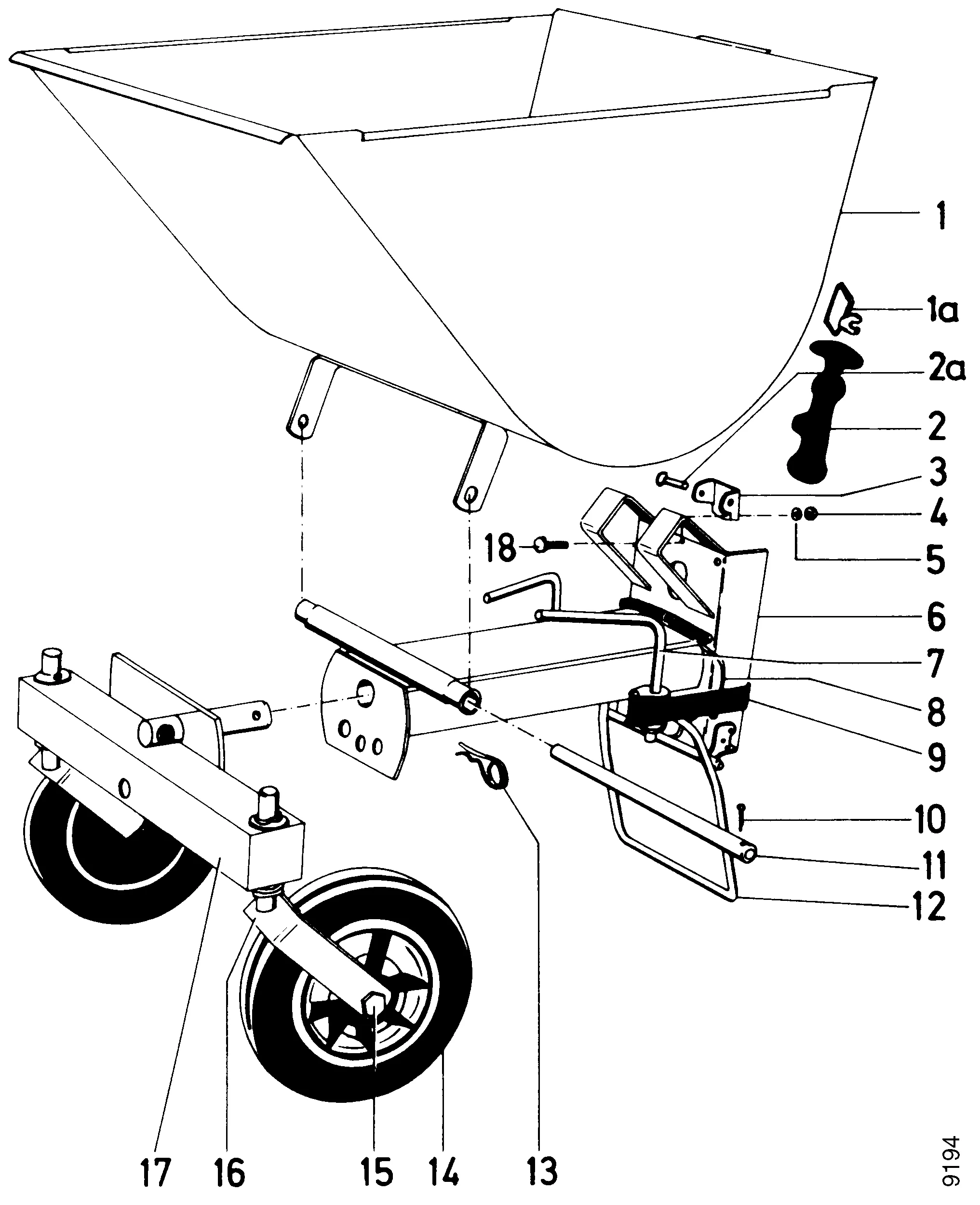 Transportmulde, Zwischenträger, Stützräder