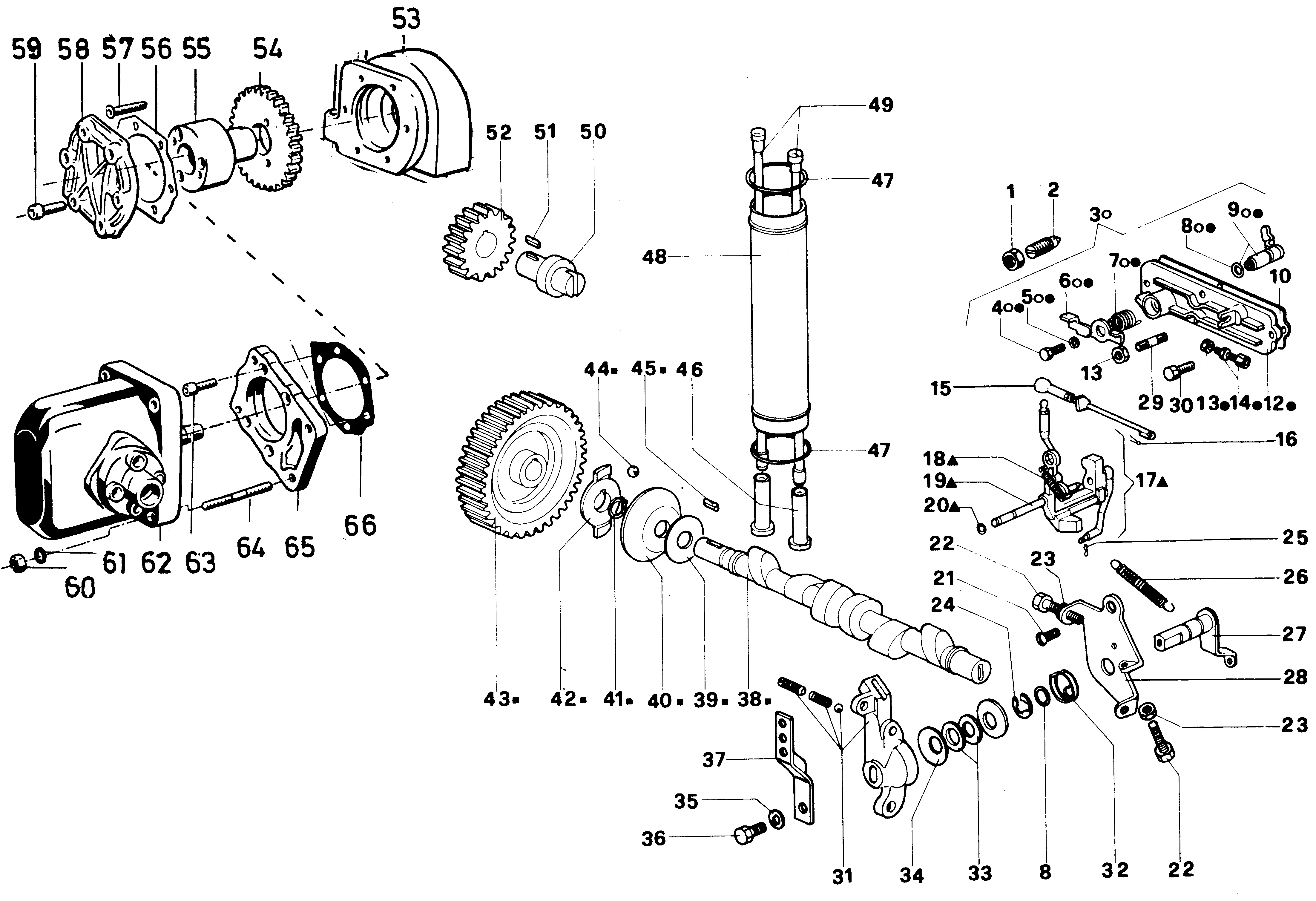 Arbre à cames, entr. pompe hydr.