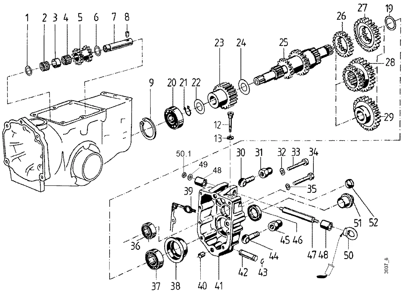 Arbre à pignon, pièce arrière, 4 rapports