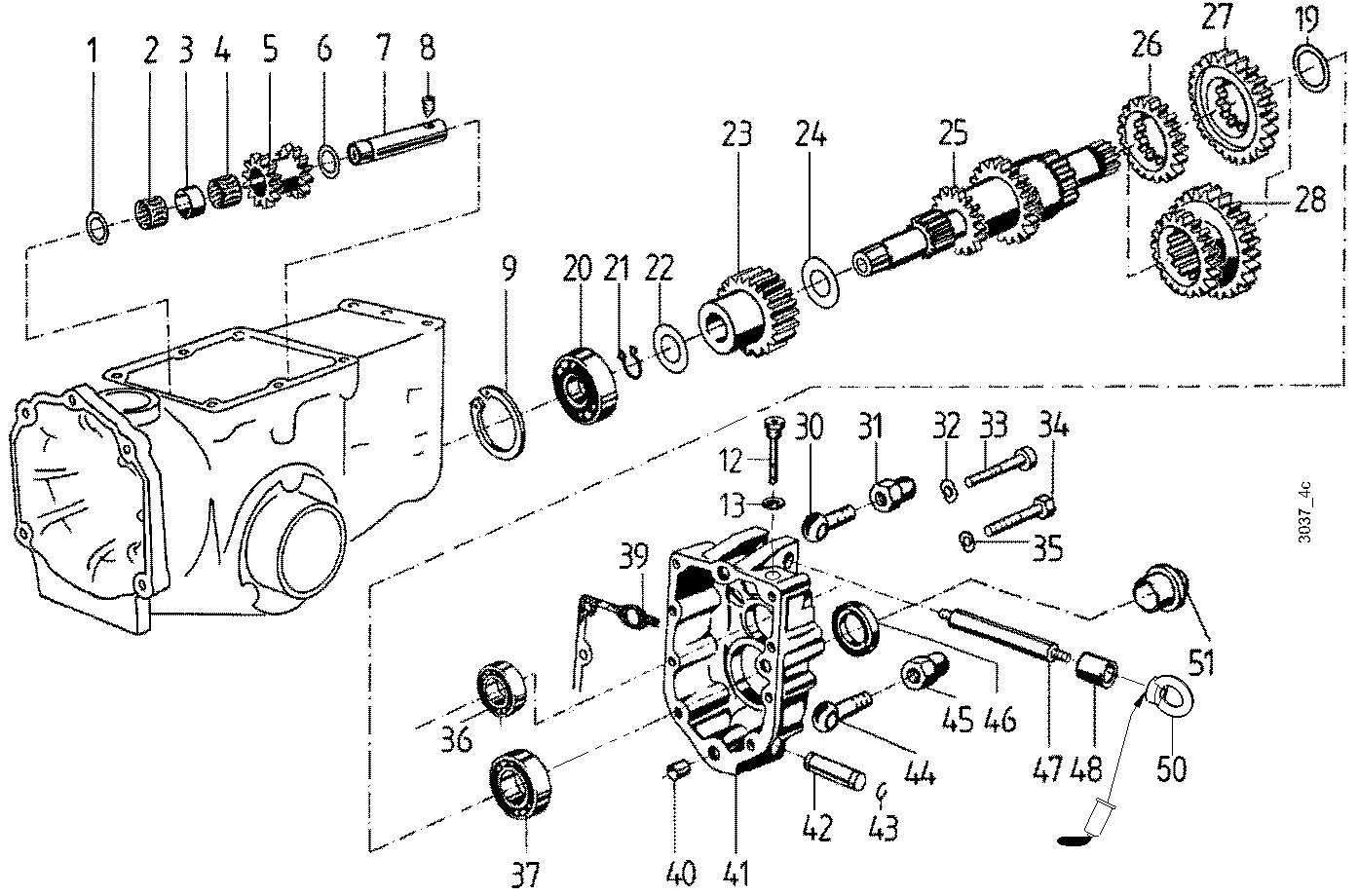 Arbre à pignon, pièce arrière, 4 rapports