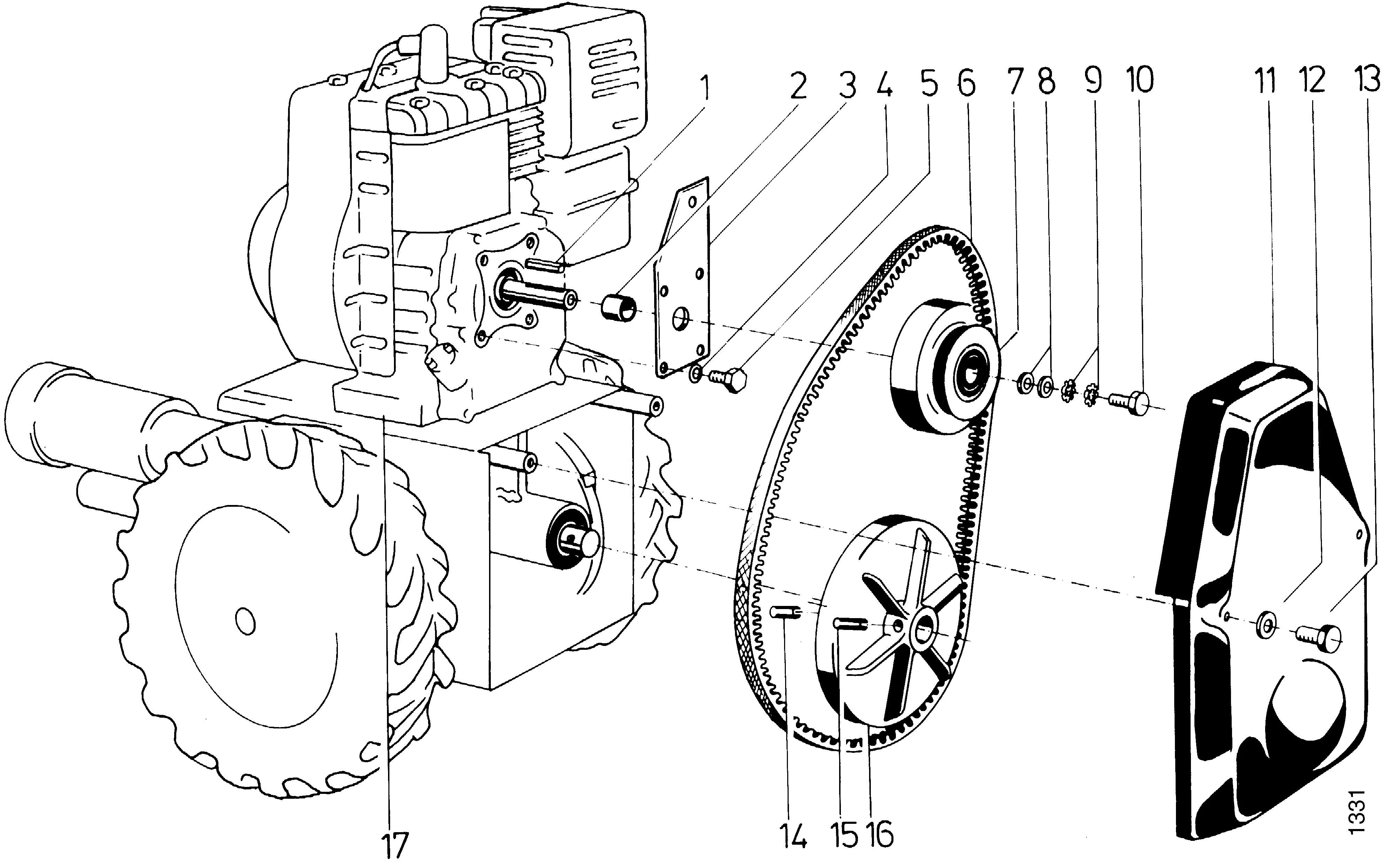 Motor, Fliehkraftkupplung, Keilriemenantrieb