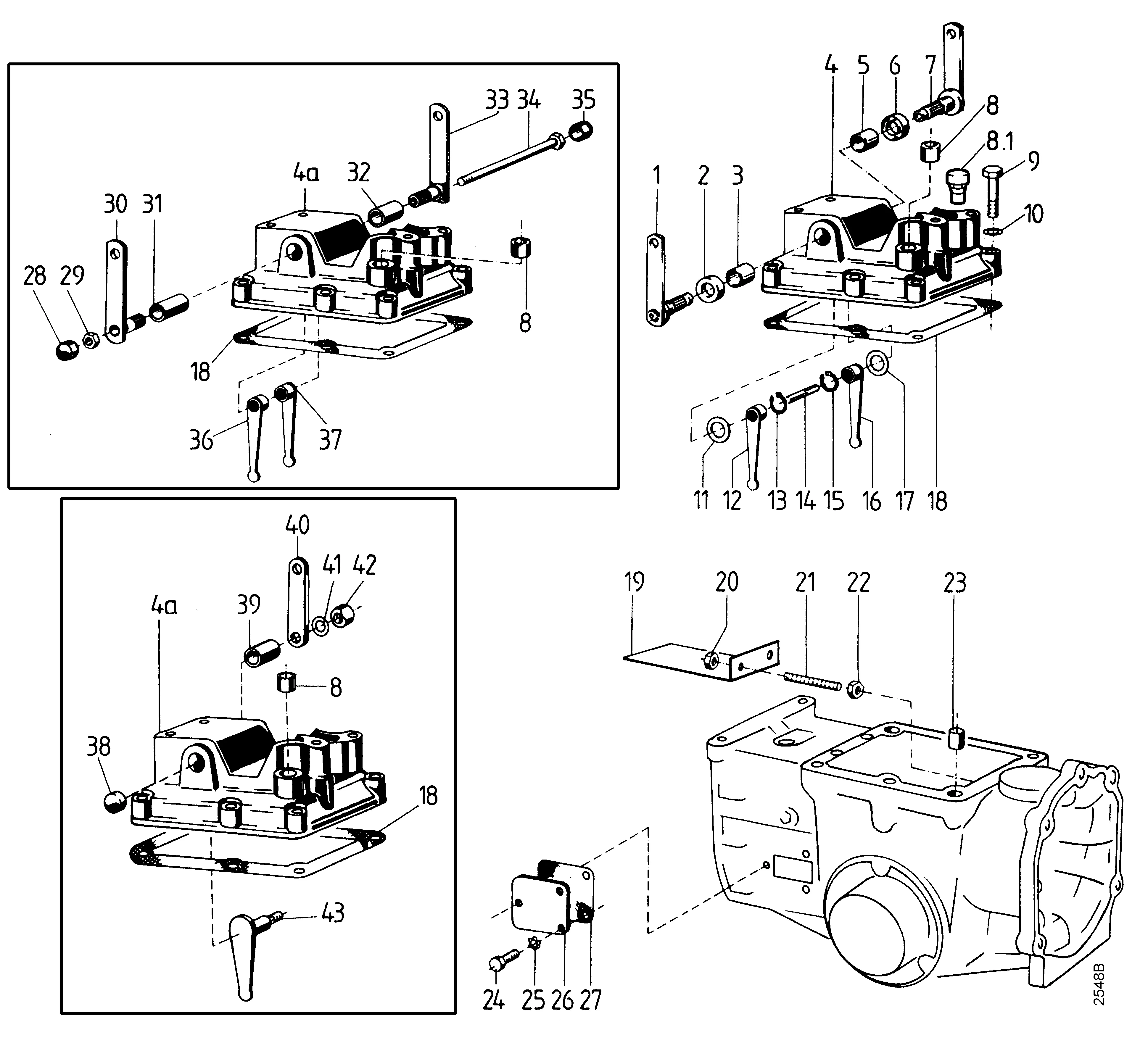 Gehäusedeckel, Schalthebel innen und außen