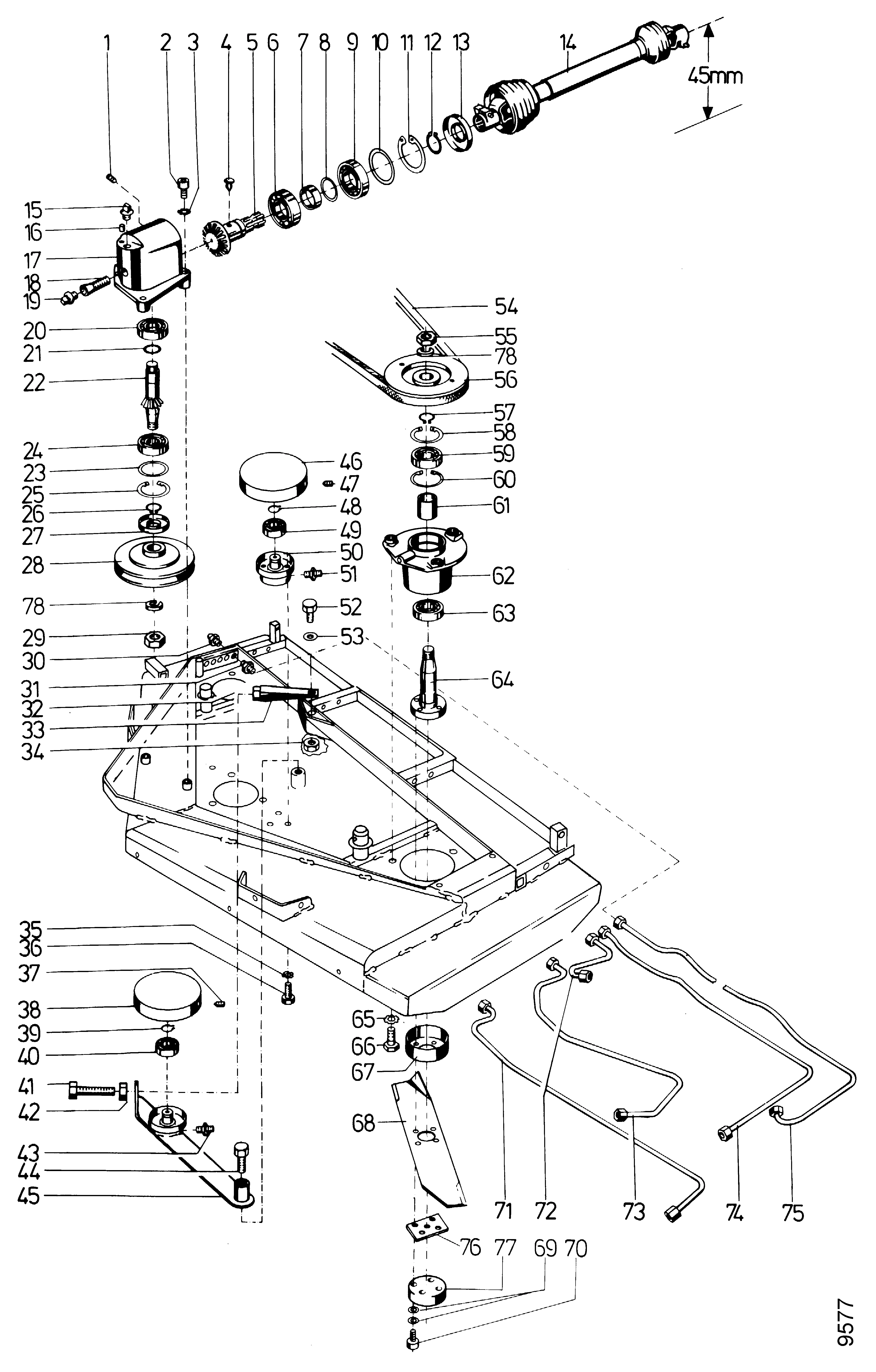 Front sickle mower, drive