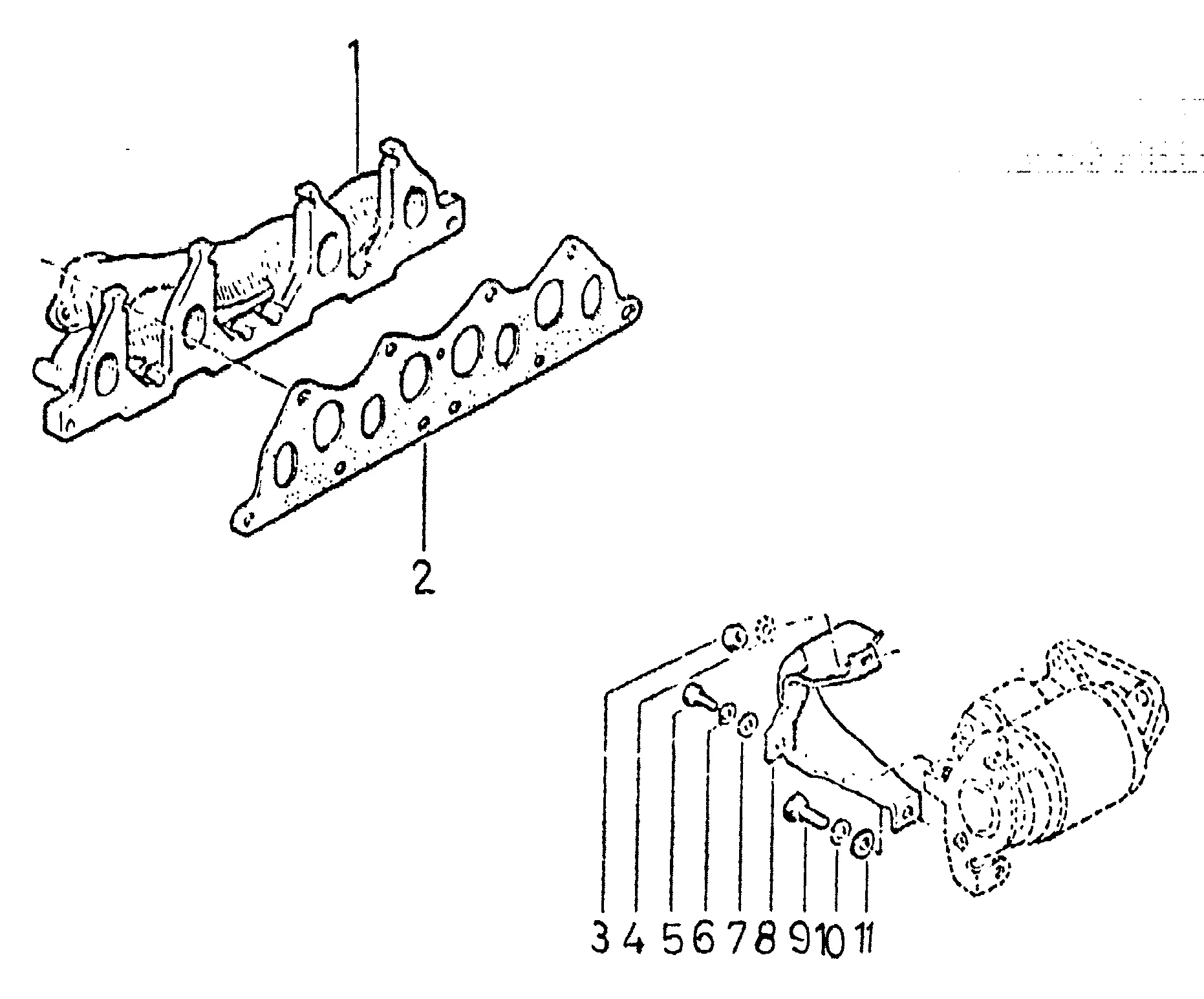 Collecteur d'admission et pot échappement, support de démarreur