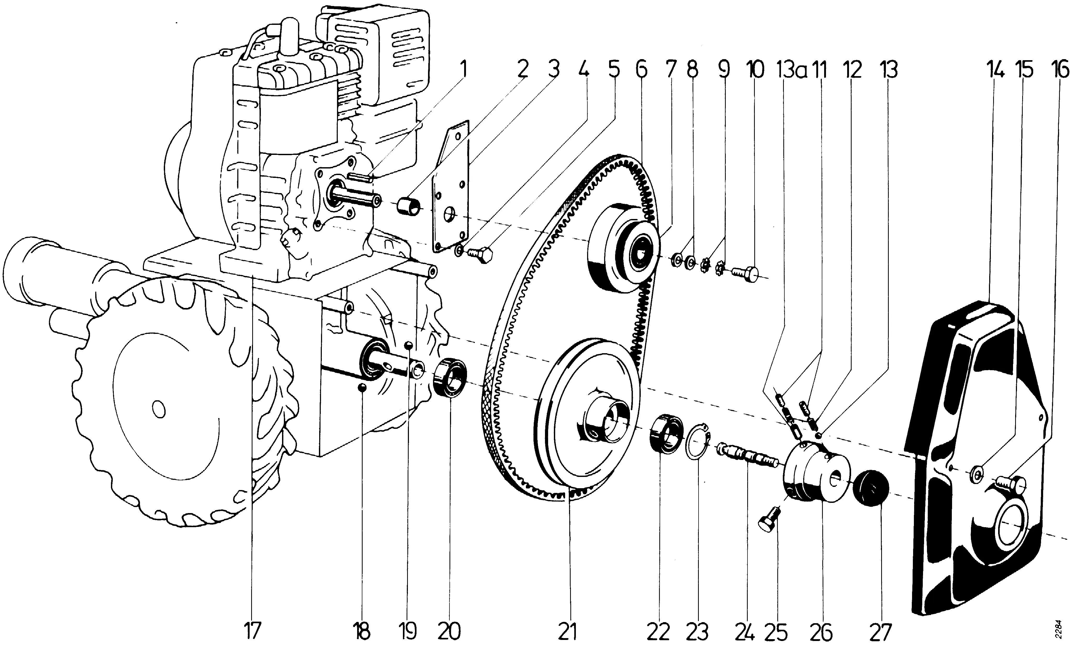 Motor, Fliehkraftkupplung, Keilriemenantrieb, Mähtrieb-Schaltwelle