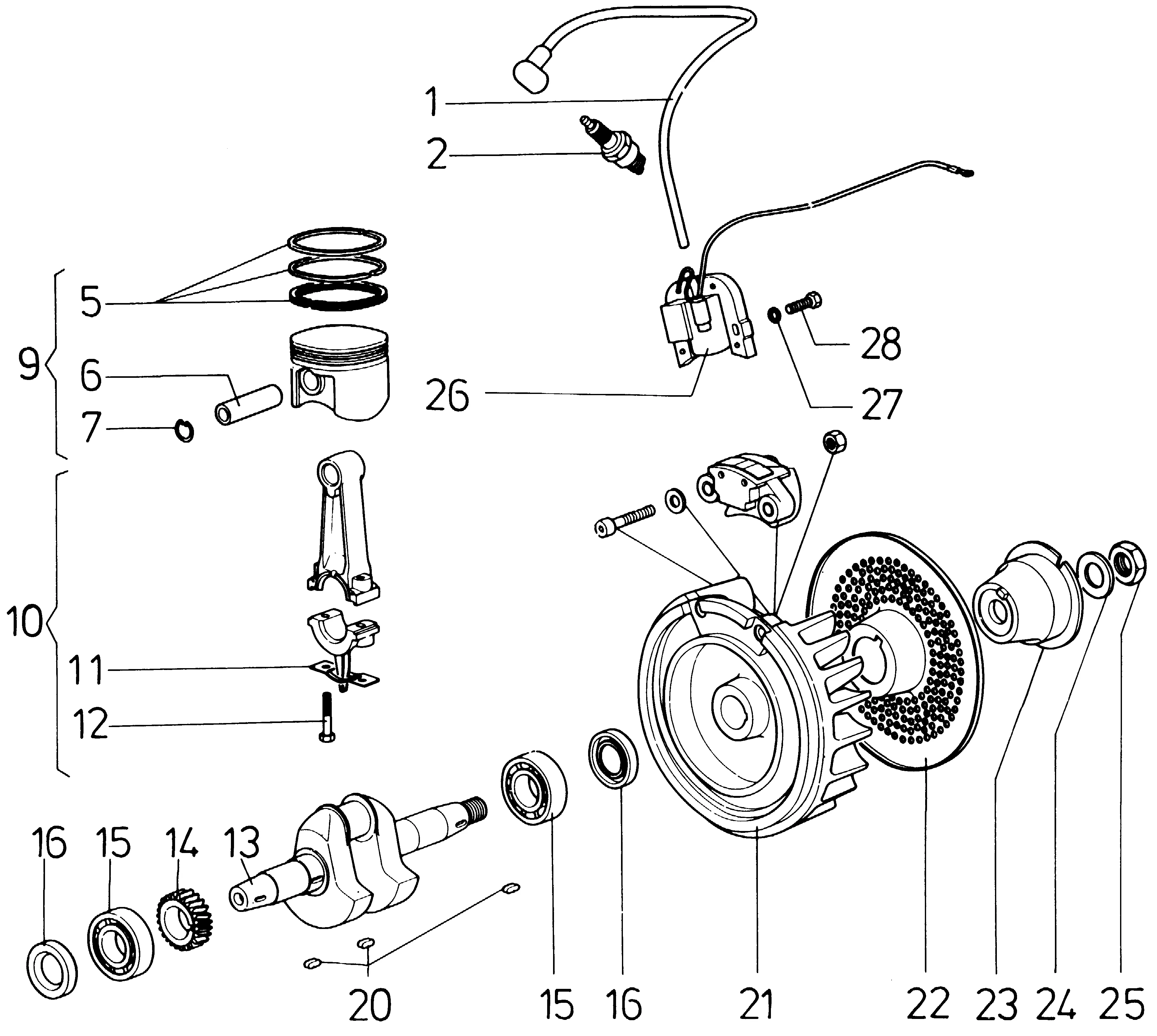 Kurbelwelle, Kolben, Zündanlage