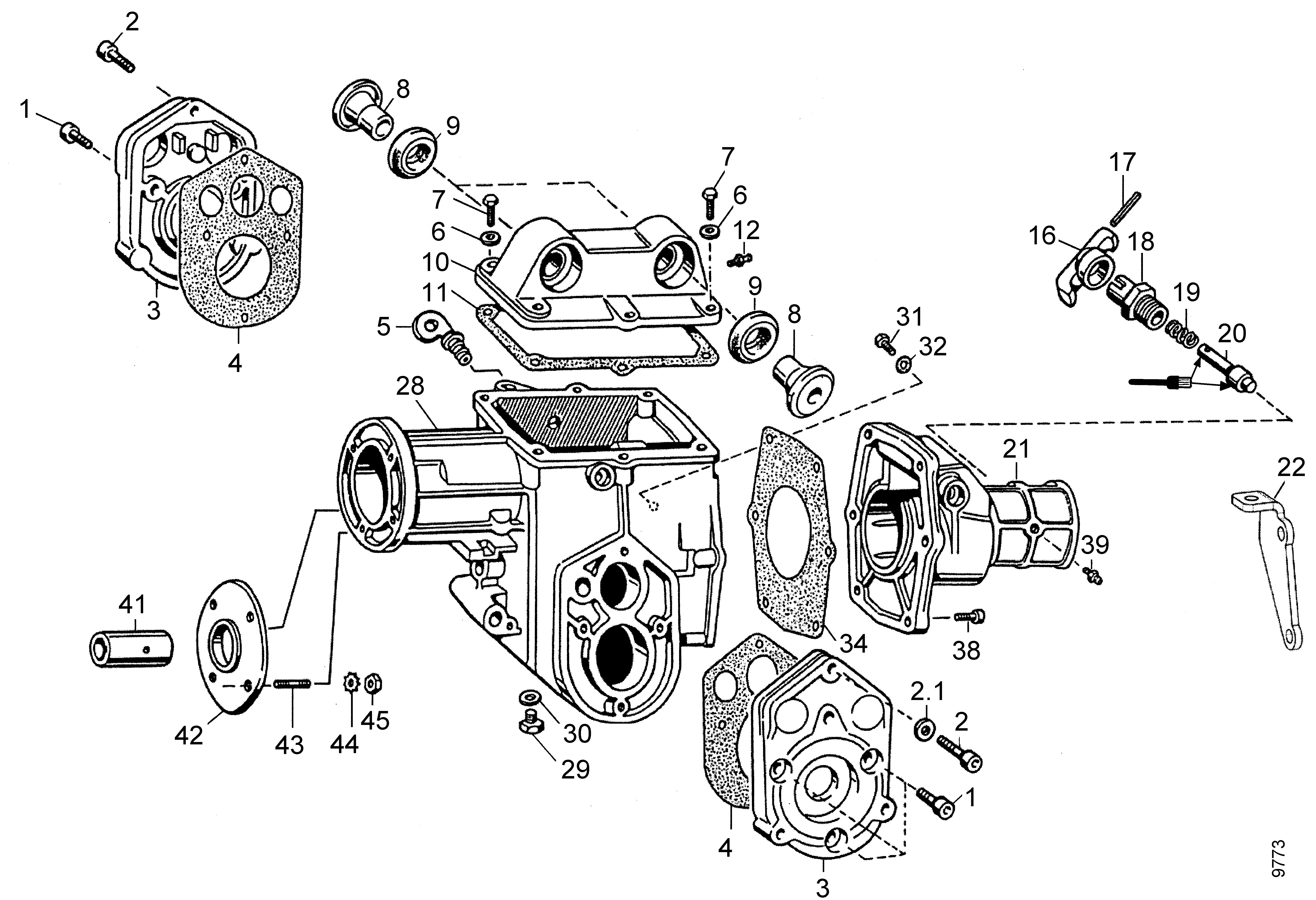 Getriebegehäuse, Heckstück, Gehäusedeckel