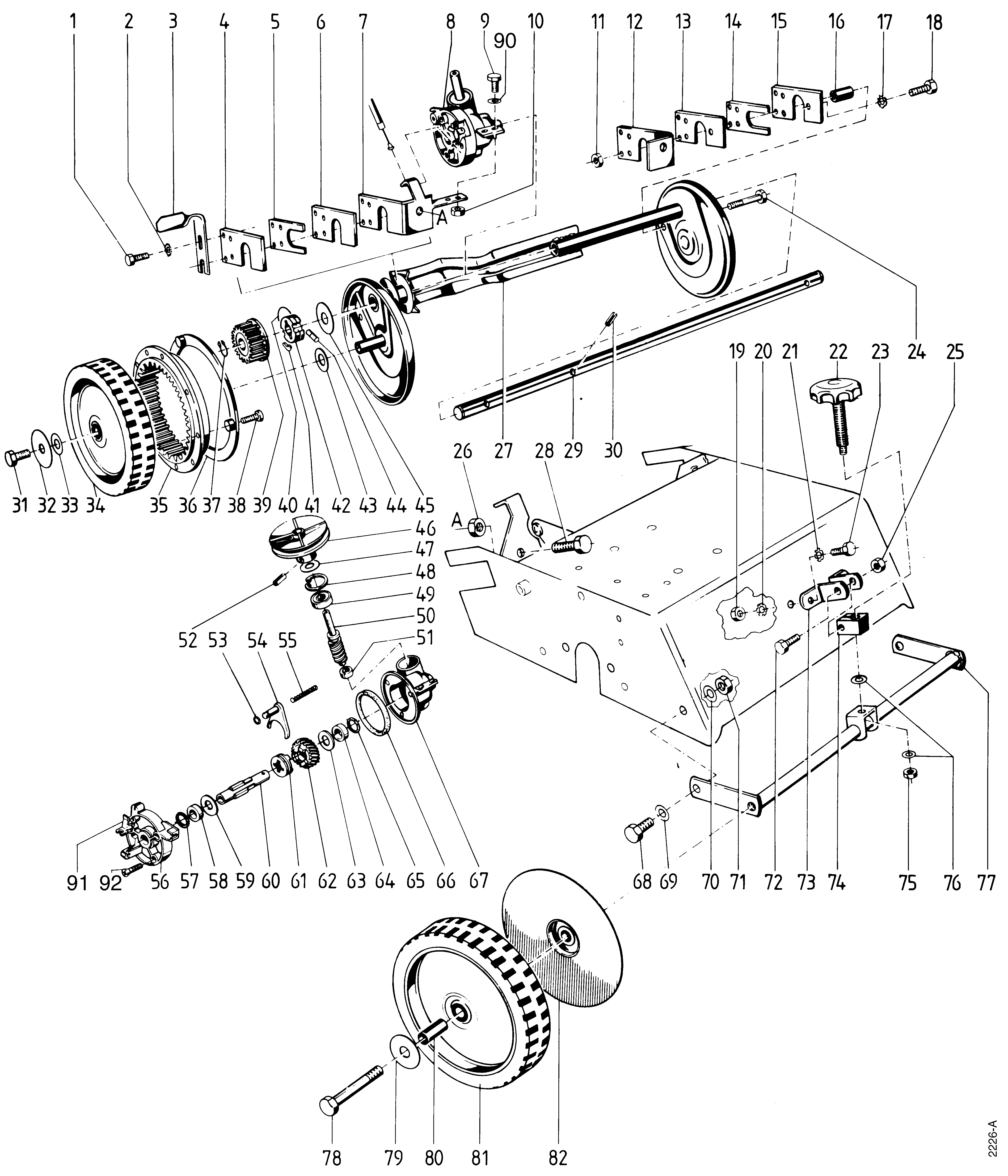Traction arrière, support roue avant