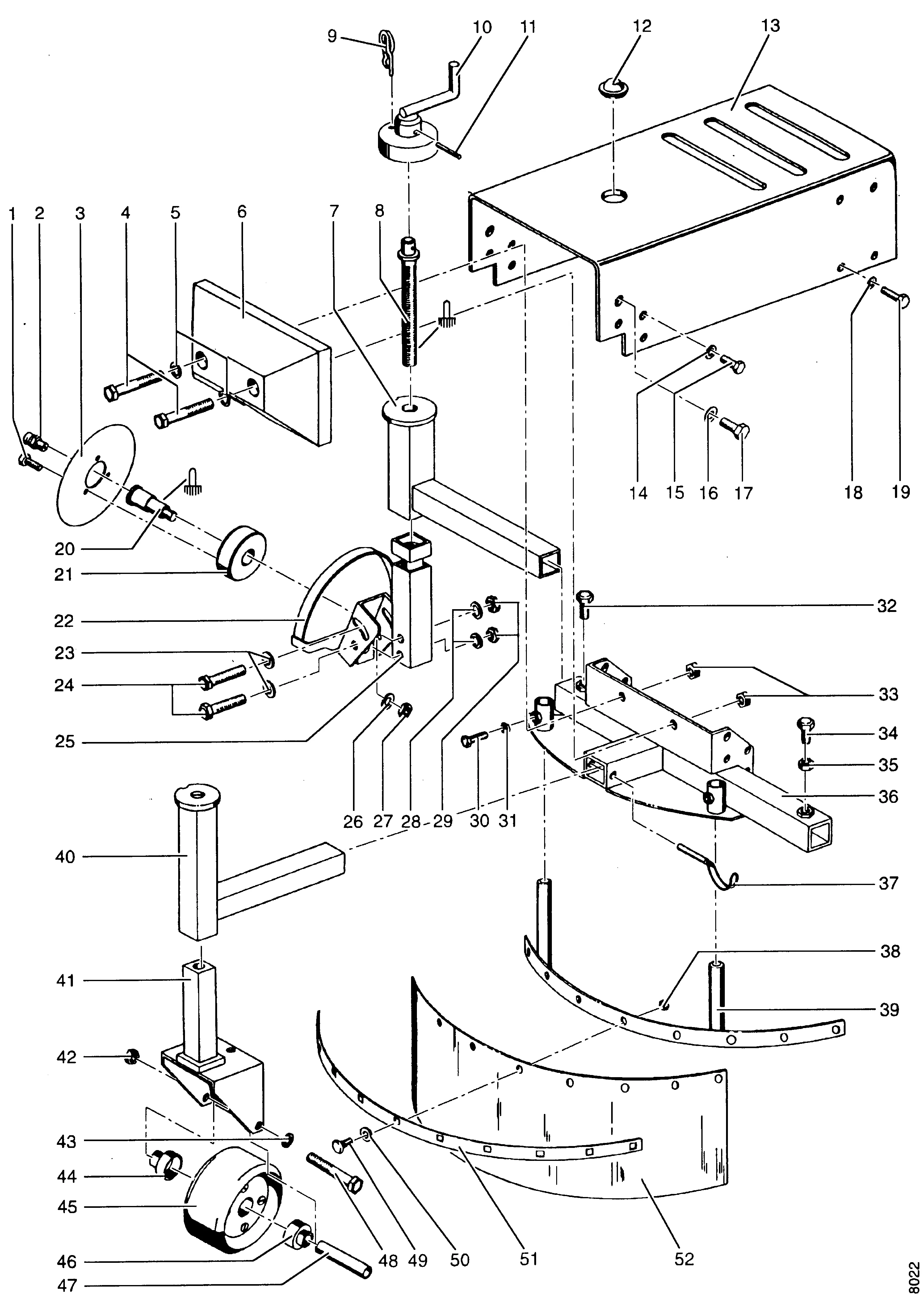 Anbauwildkrautbesen 3494 831, Frontrad, Schneidrad, Tragrahmen, Prallschürze