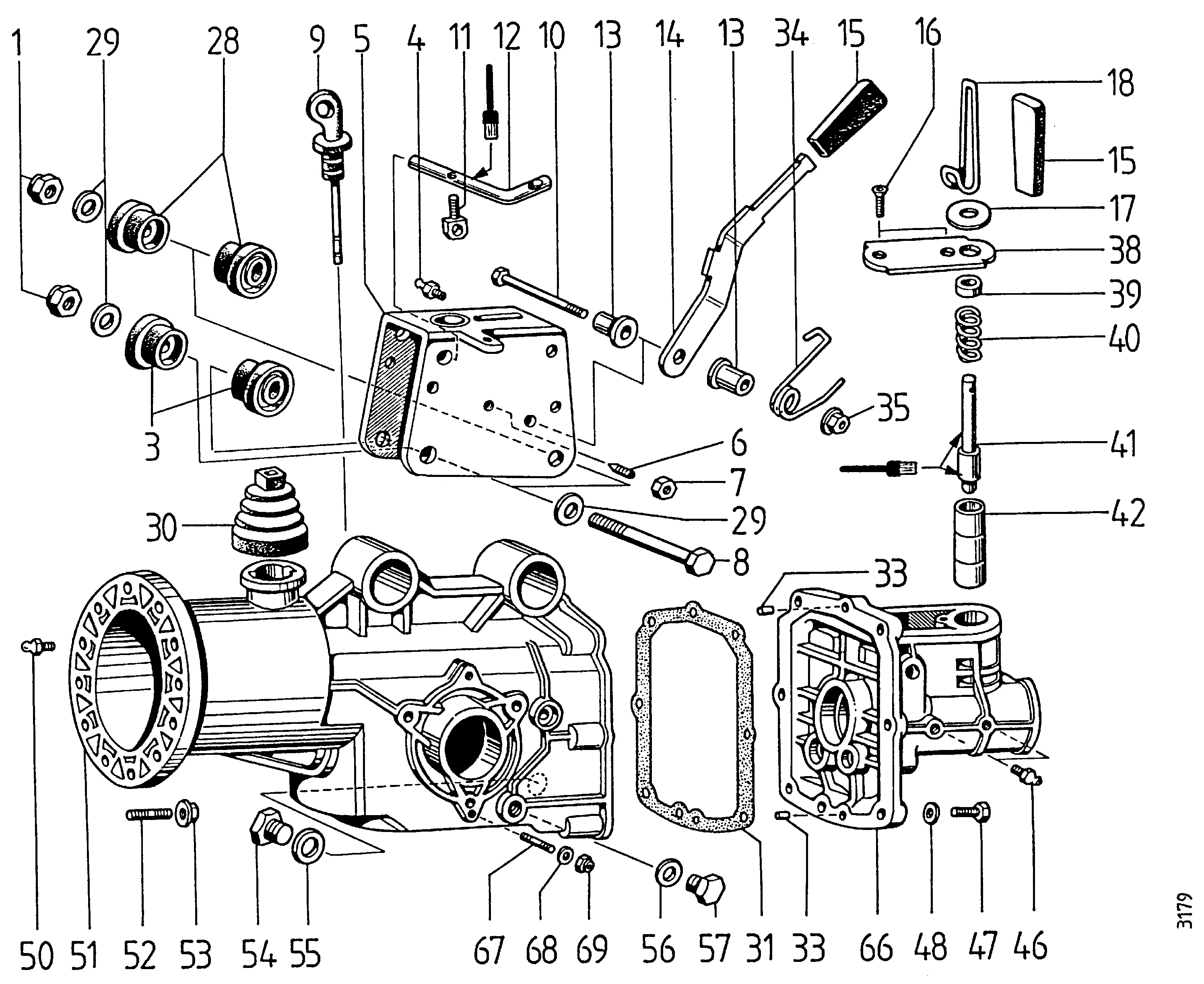 Carter de b.v., éléments de commande, carter arrière
