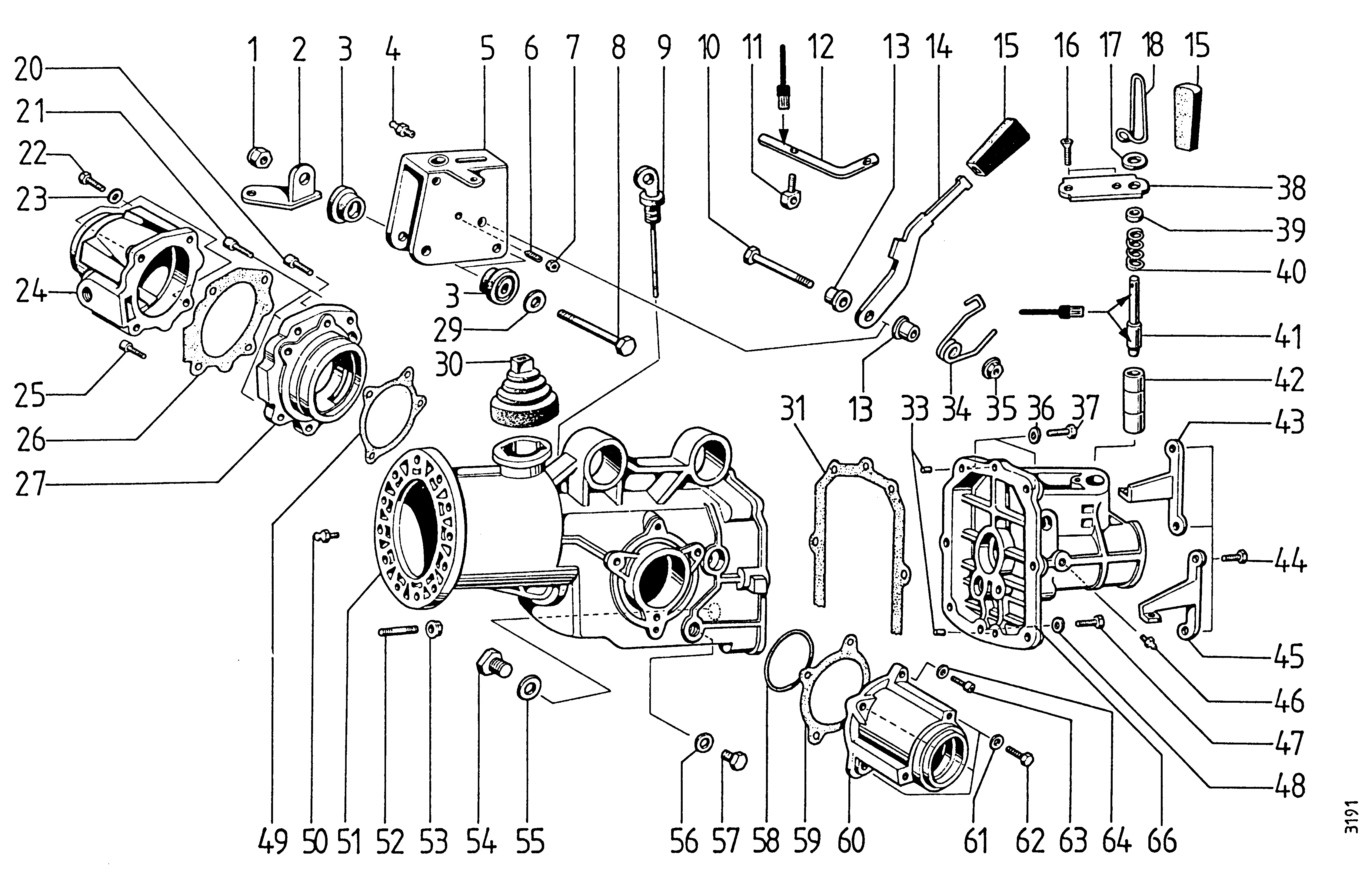 Getriebegehäuse, Schaltelemente, Heckgehäuse
