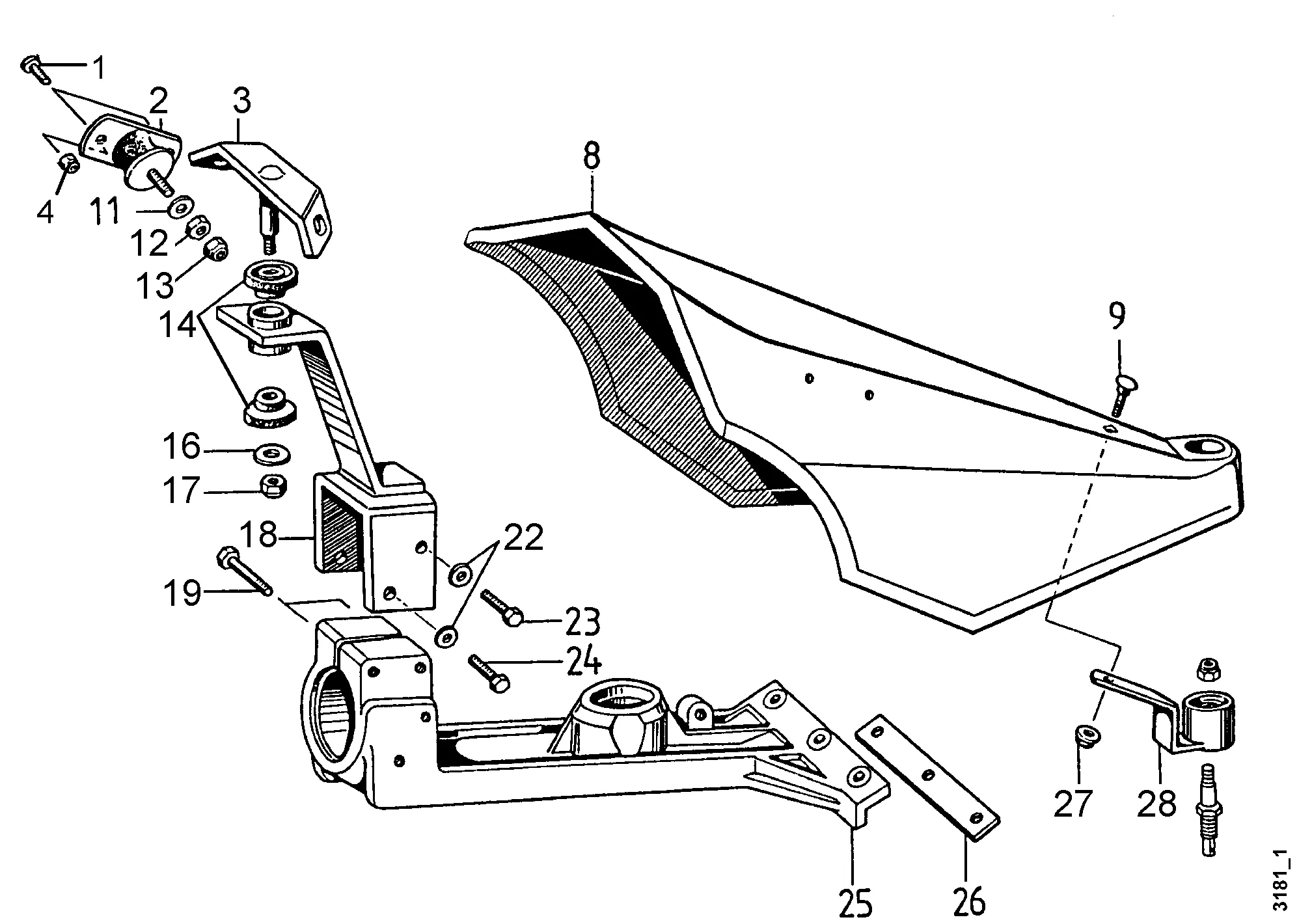 Schwingenmähwerk 3646 011, Mähwerkträger,, Mähwerkhaube