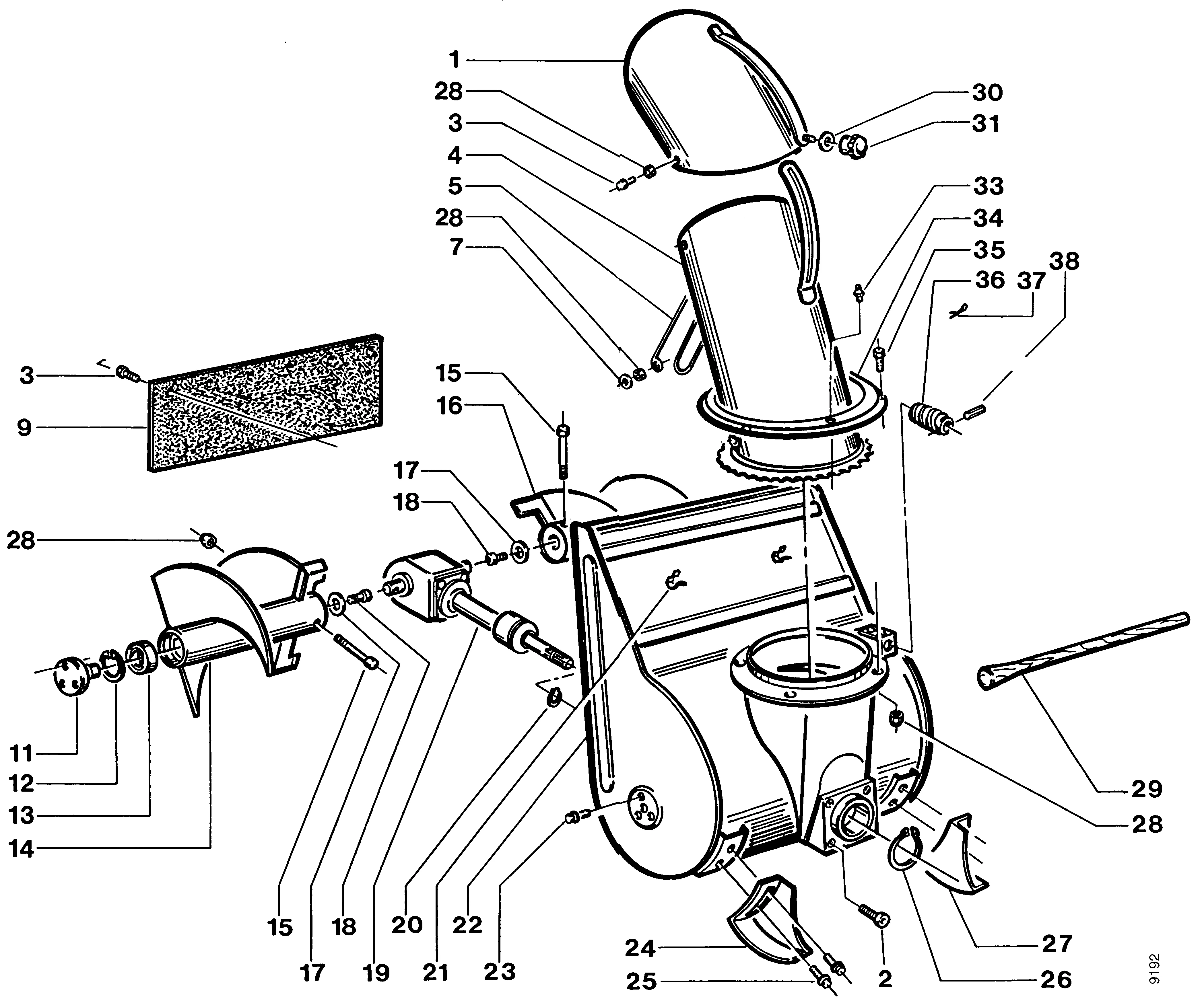 Anbau-Schneefräse, Frässchnecke, Kamin, Getriebe