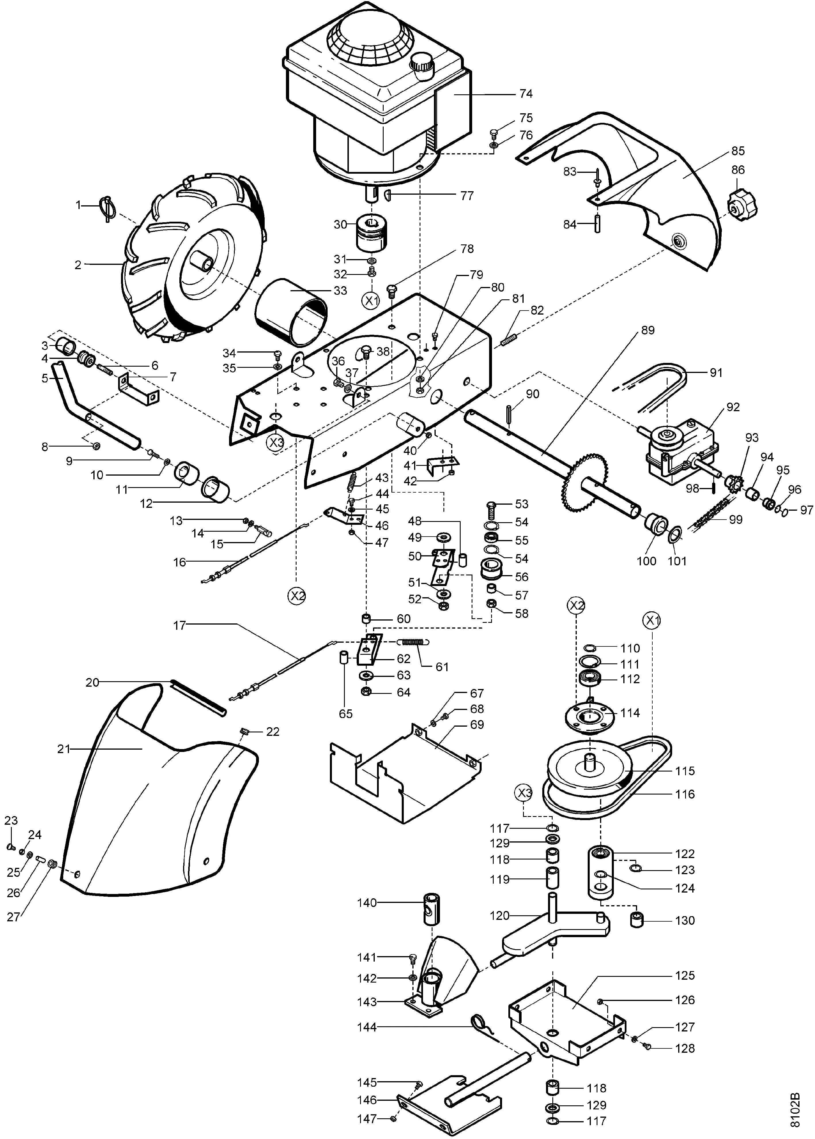Gear, linings, engine, drive wheels