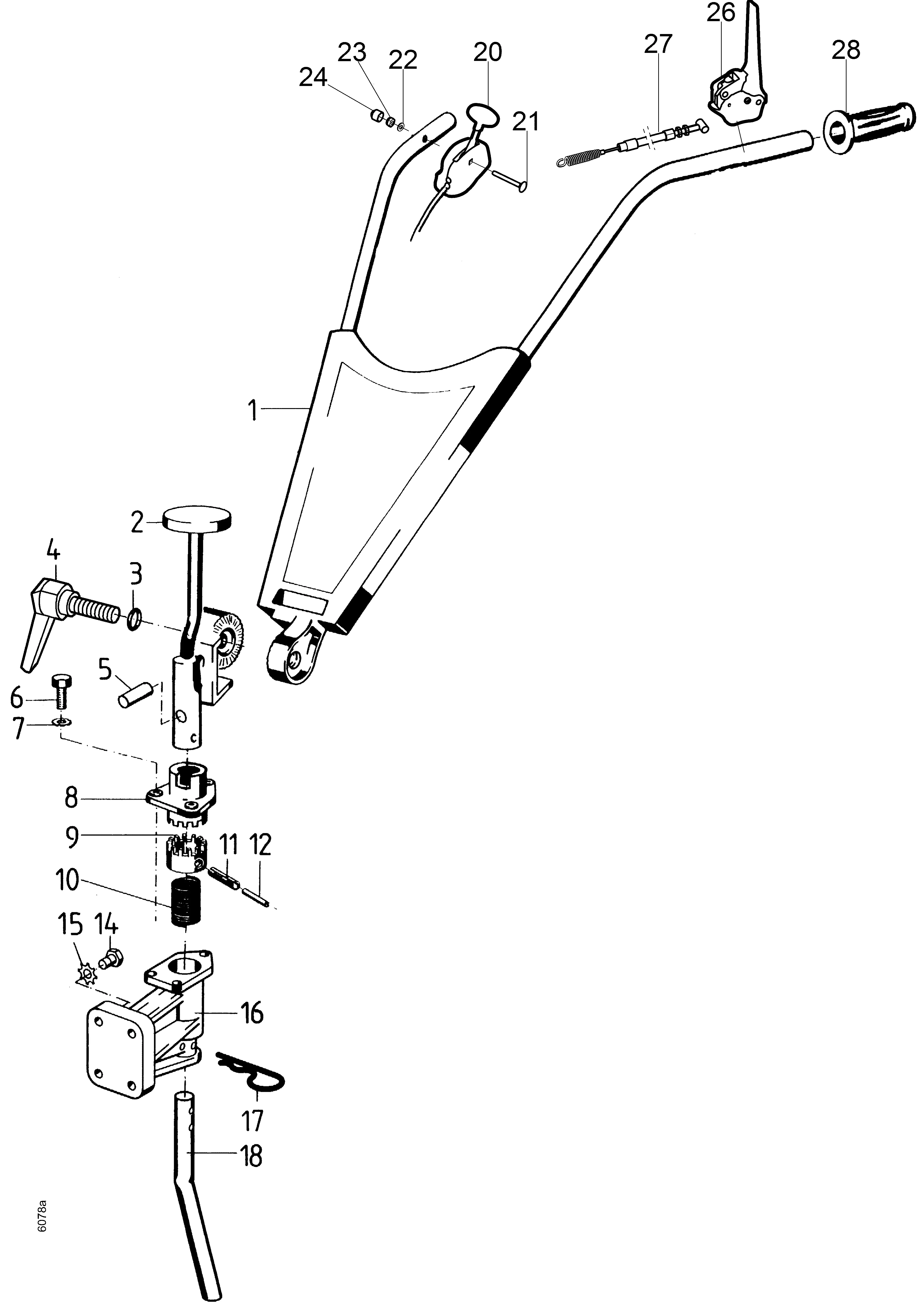 Steering handle, bowden cables