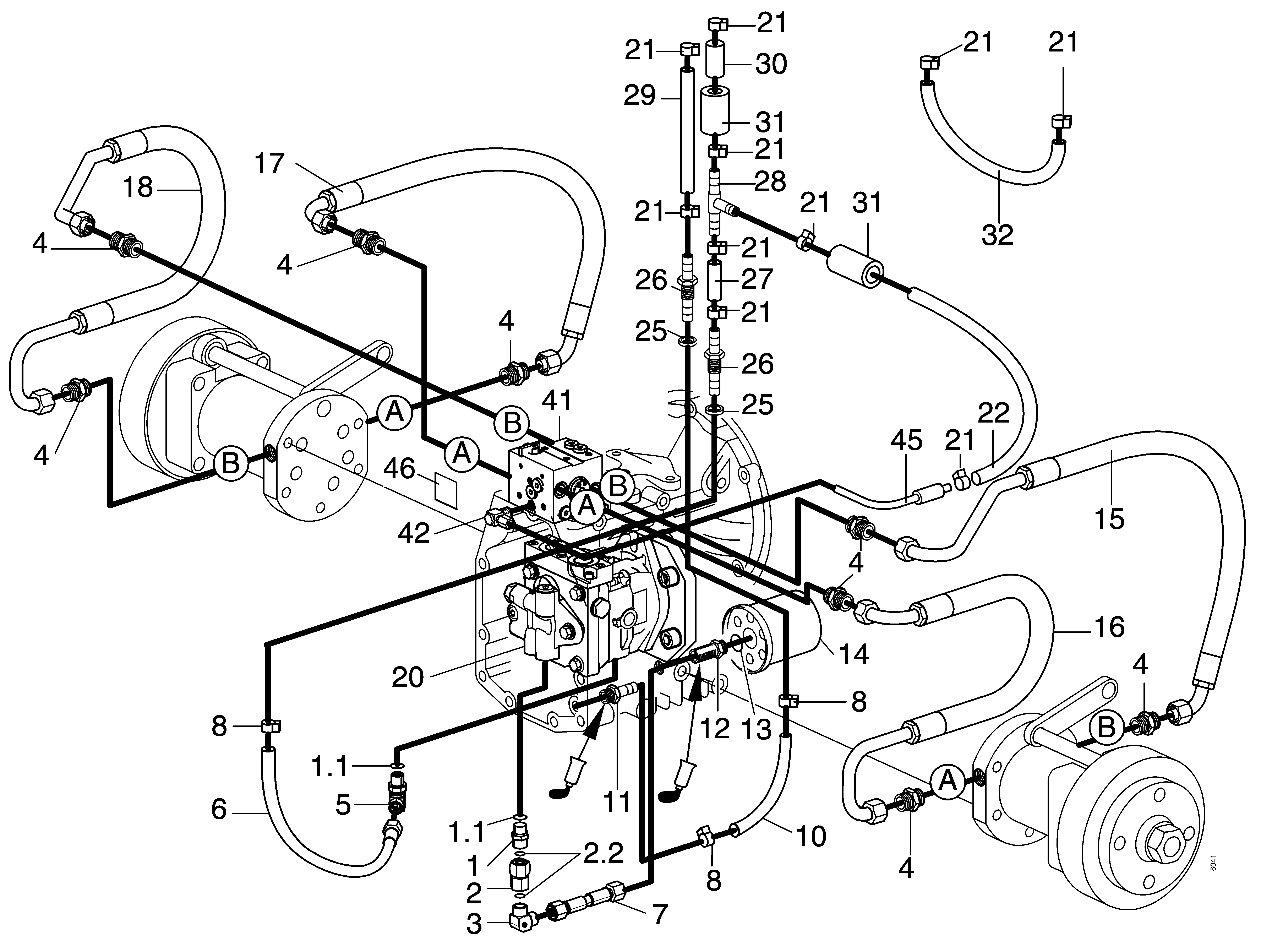 Hydraulikleitungen, Ausführung Portalachse, Lenkventil LV15, Hydraulikpumpe APC-10LR