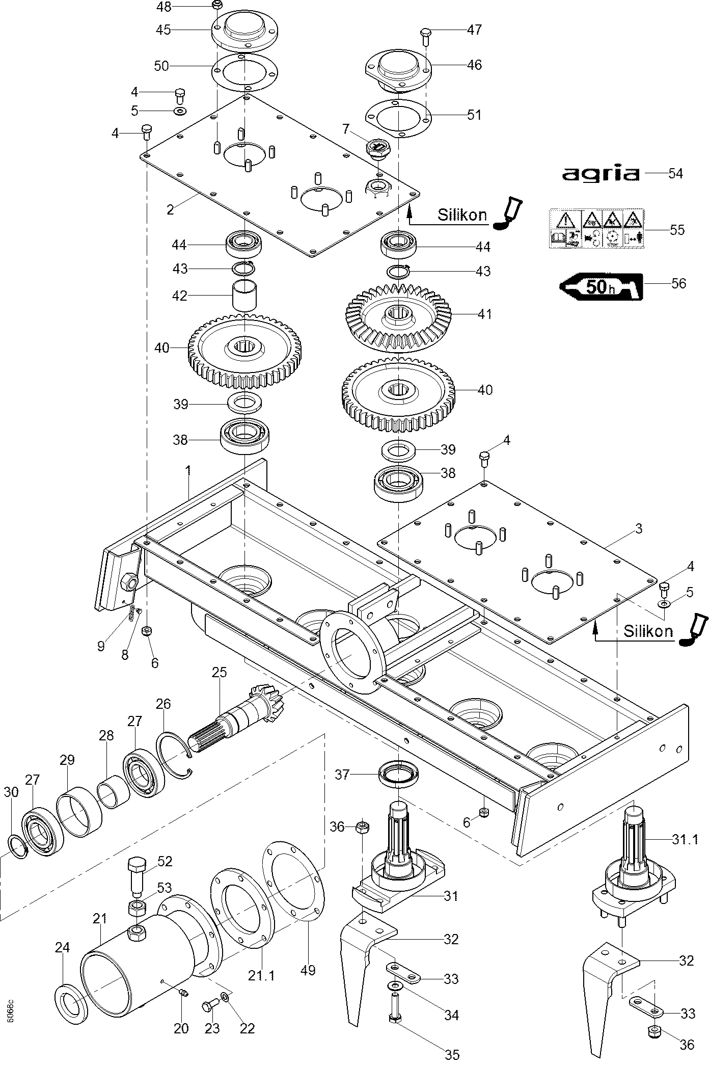 Herse rotative, transmission, dents