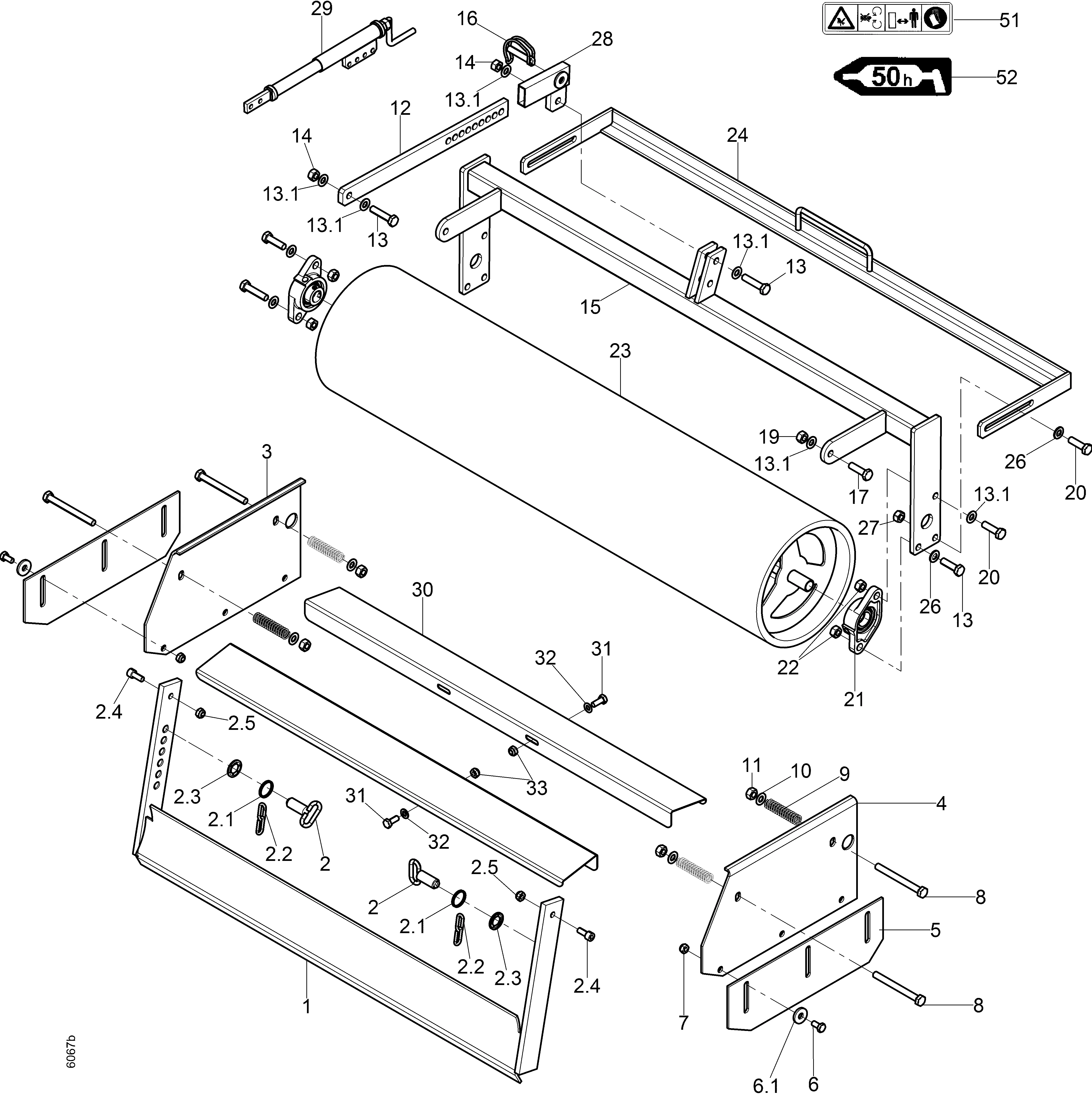 Herse rotative, lame niveleuse, rouleau