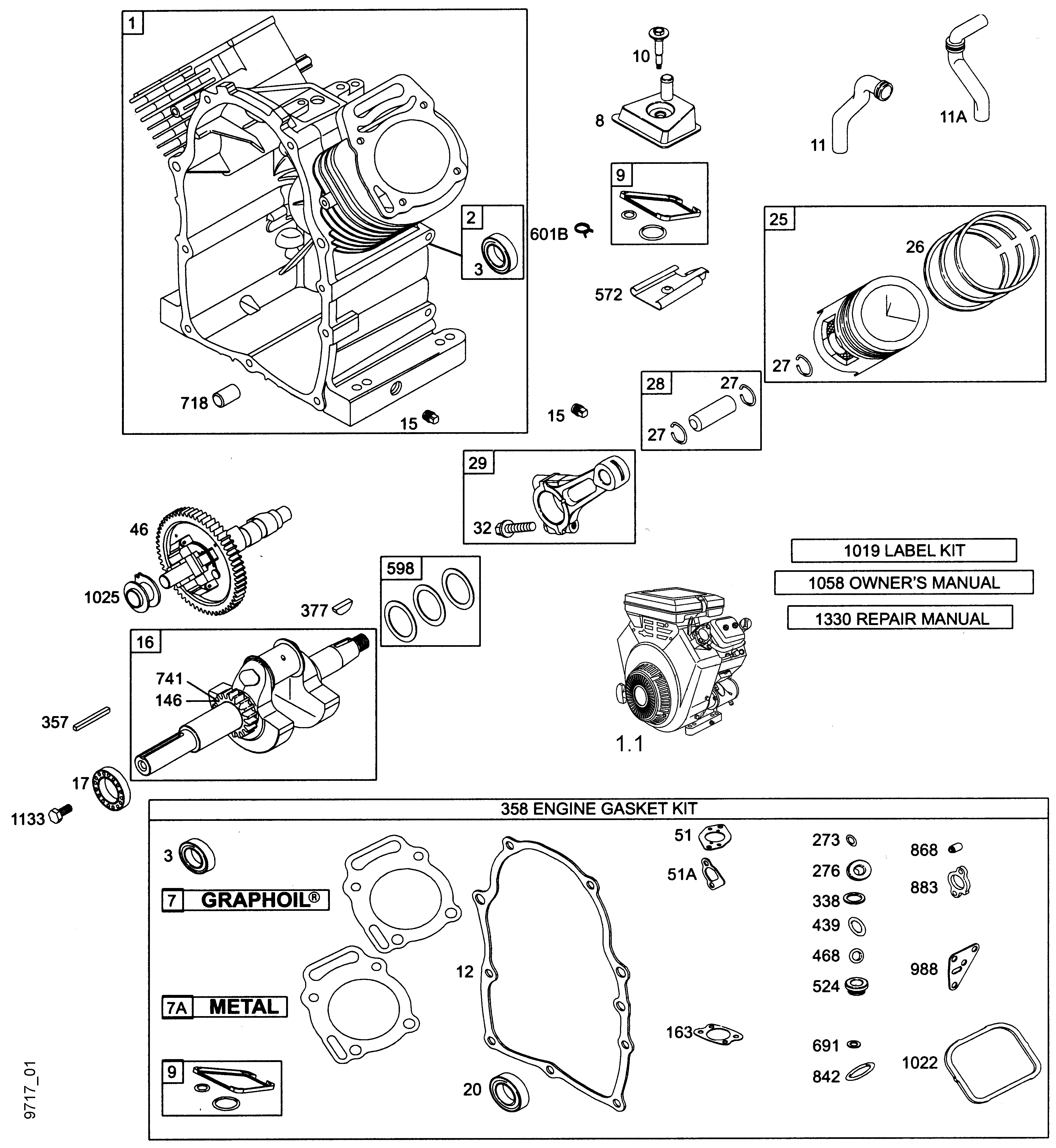 Kurbelgehäuse, Kurbelwelle, Kolben, Nockenwelle