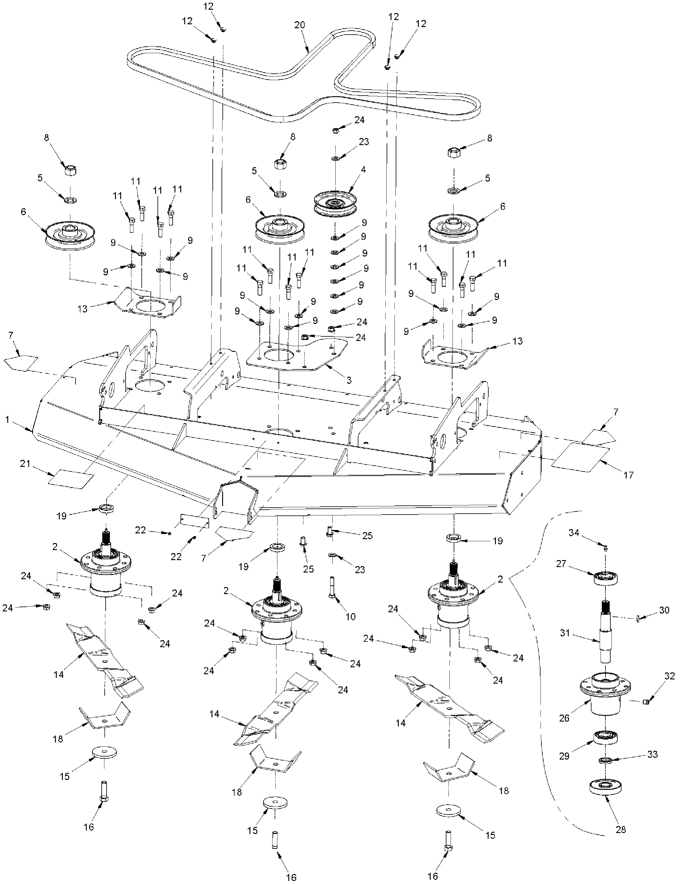 Sichelmäher Heckauswurf 132 cm, Messerwelle