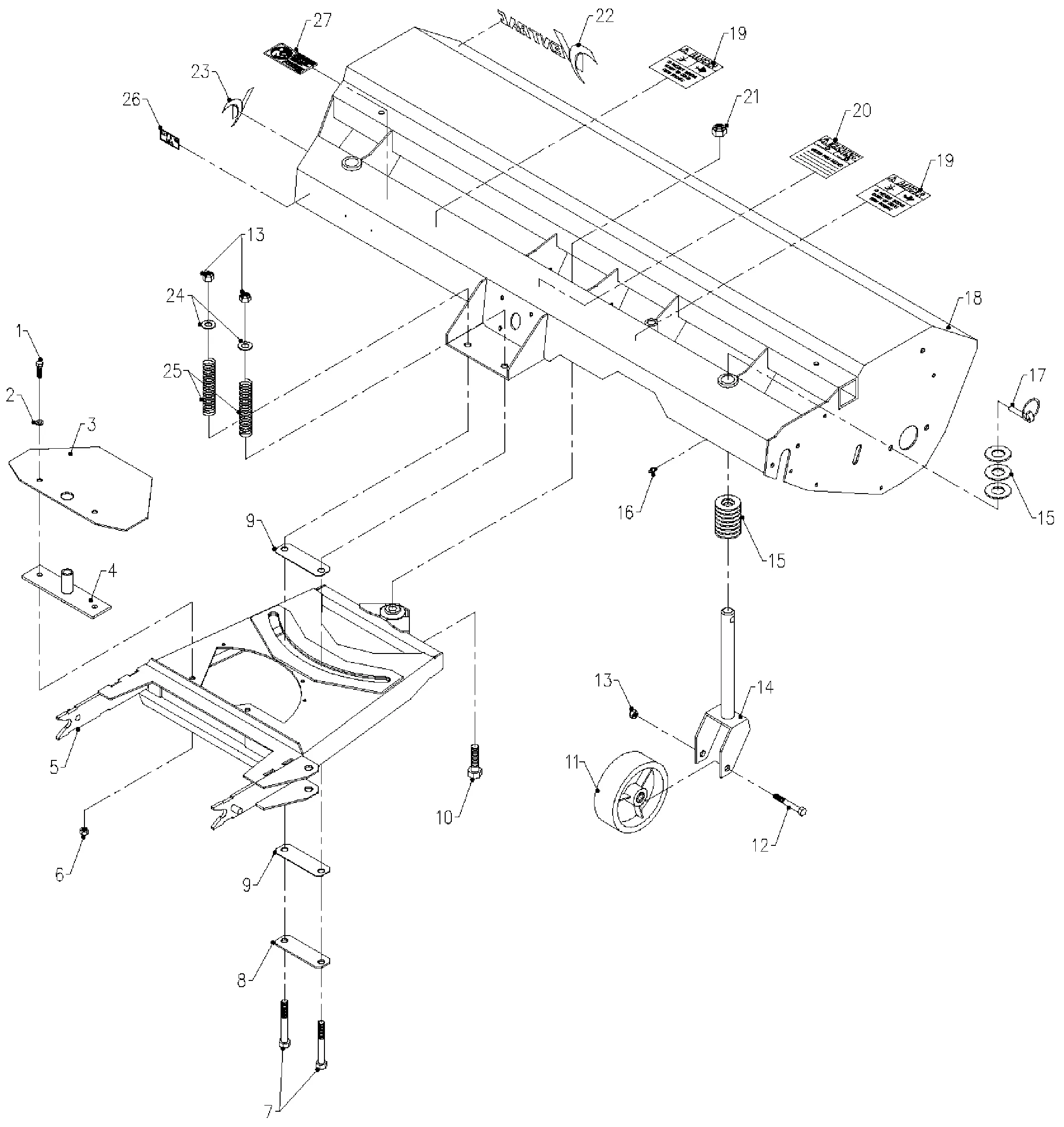 Kehrmaschine, Rahmen, Stützräder