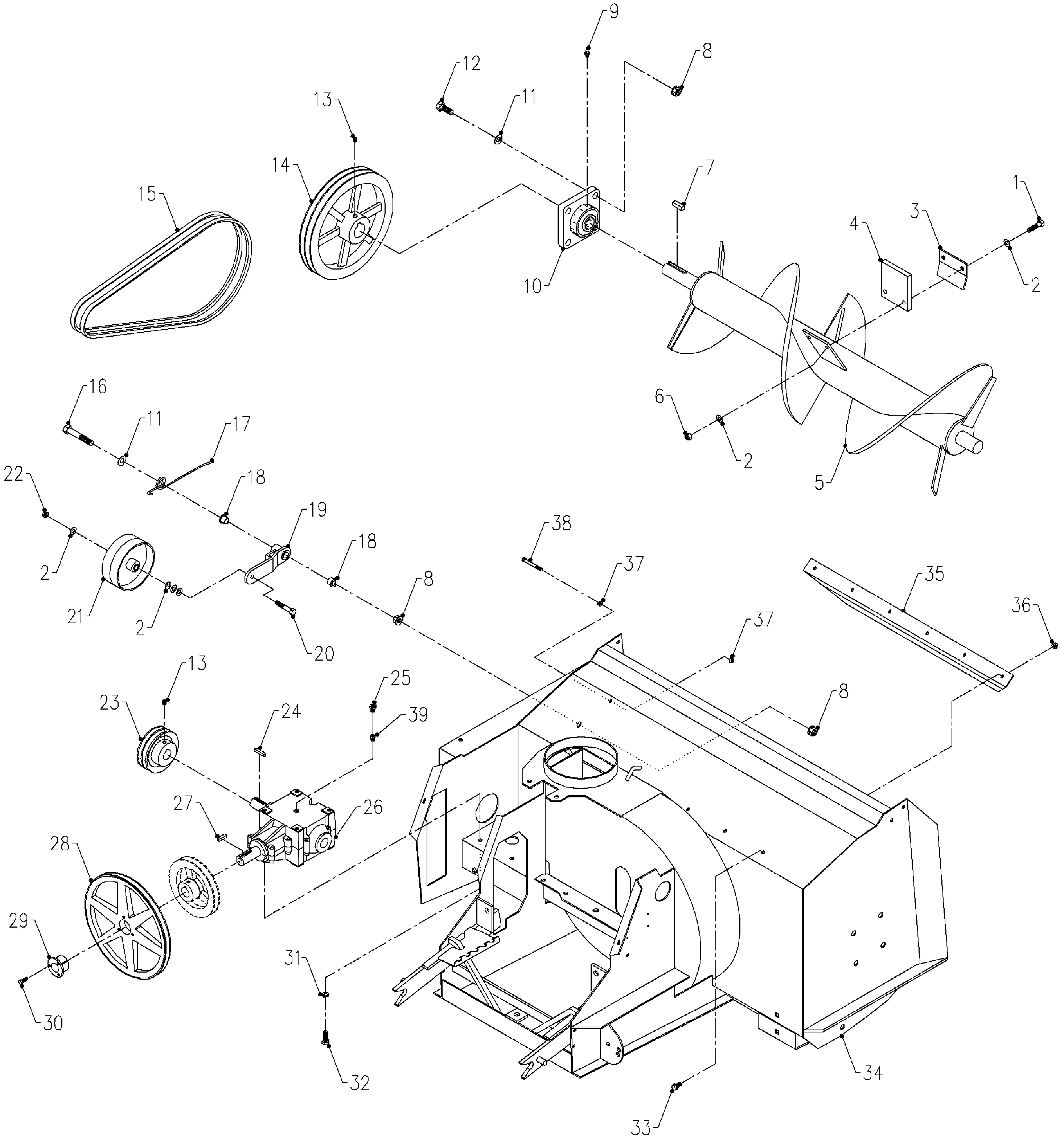 Schneefräse, Getriebe, Auger