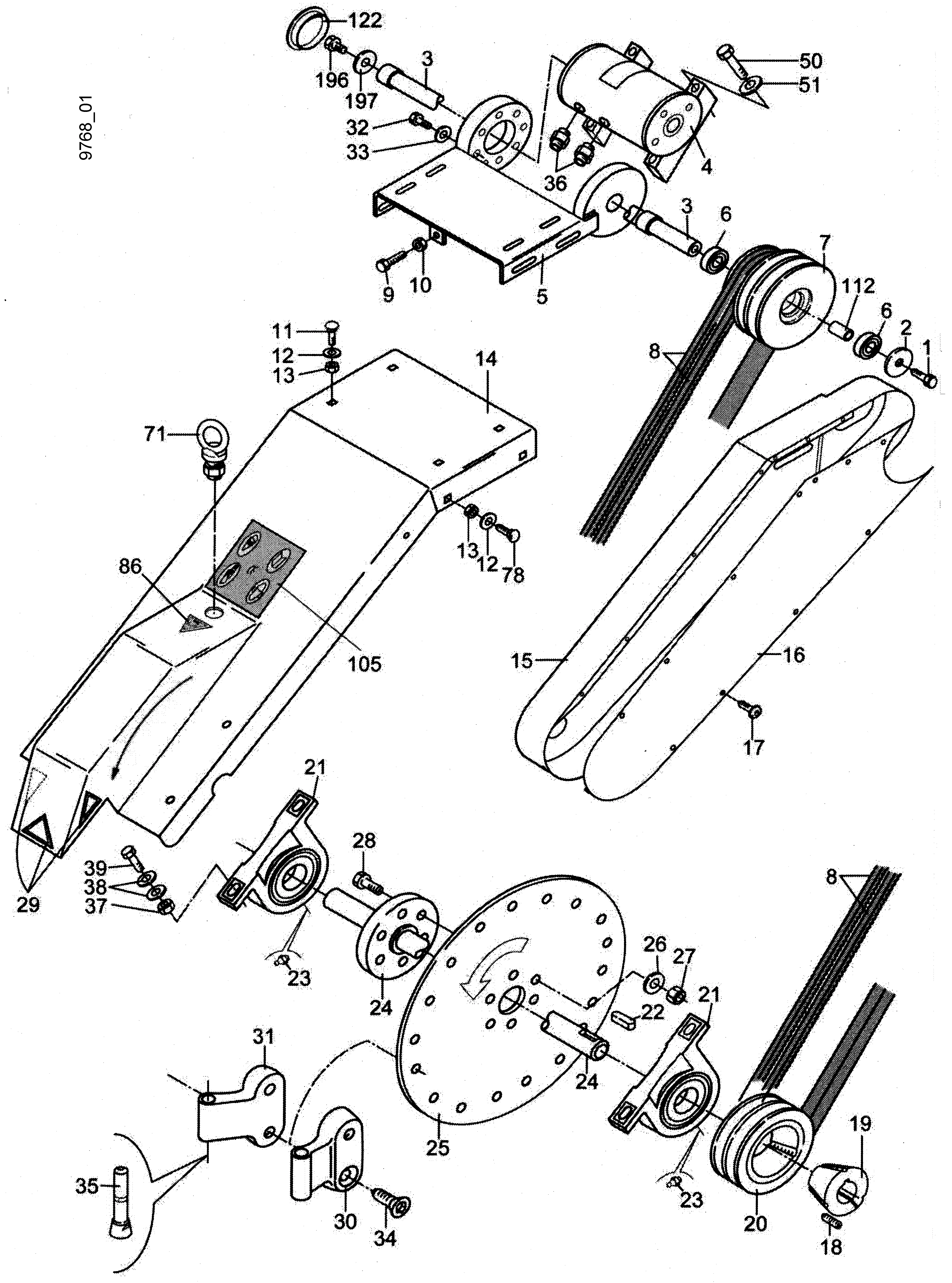 Baumstubbenfräse, Fräsarm