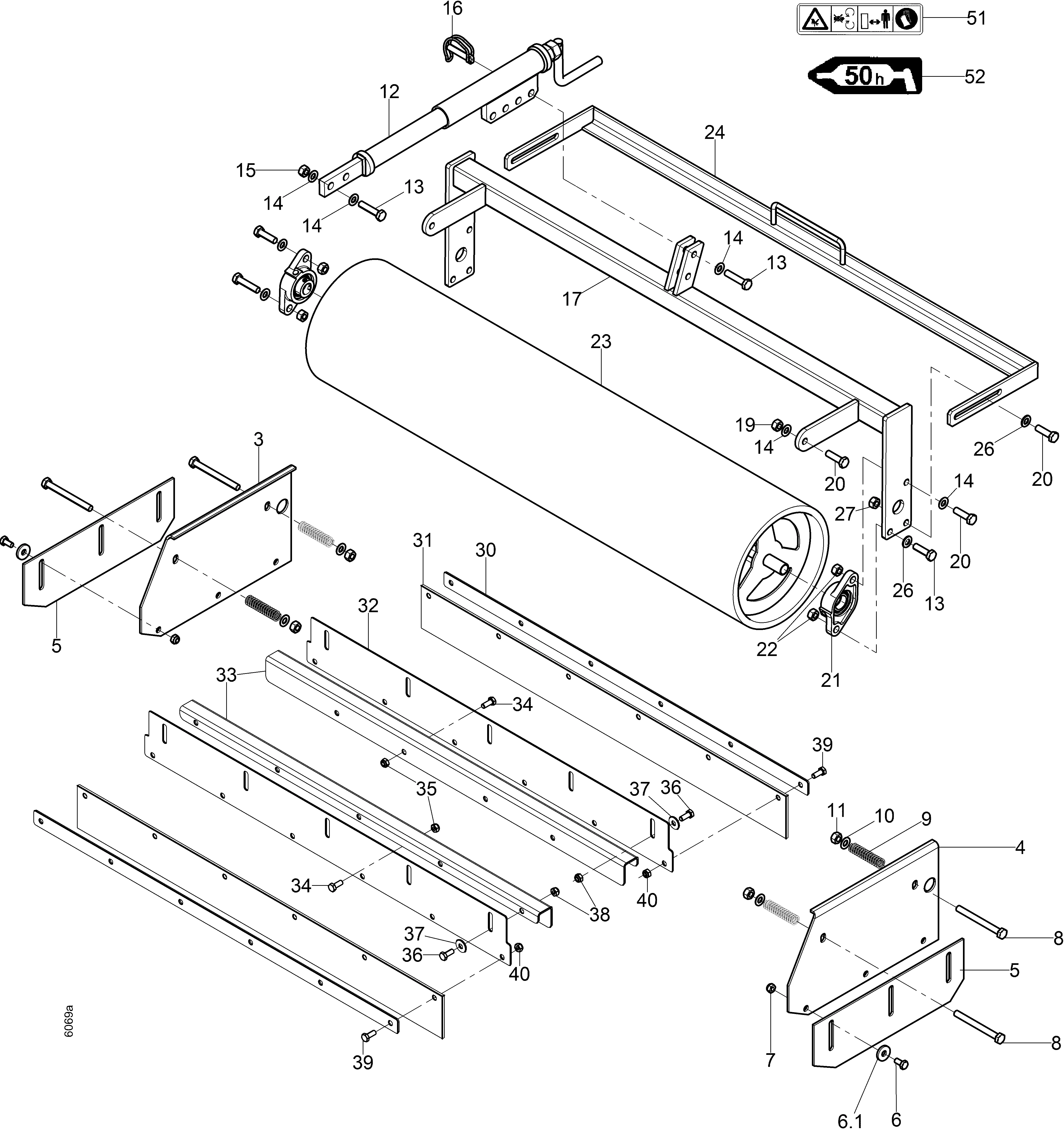 Wegepflegegerät, Schutzleisten, Gitterwalze