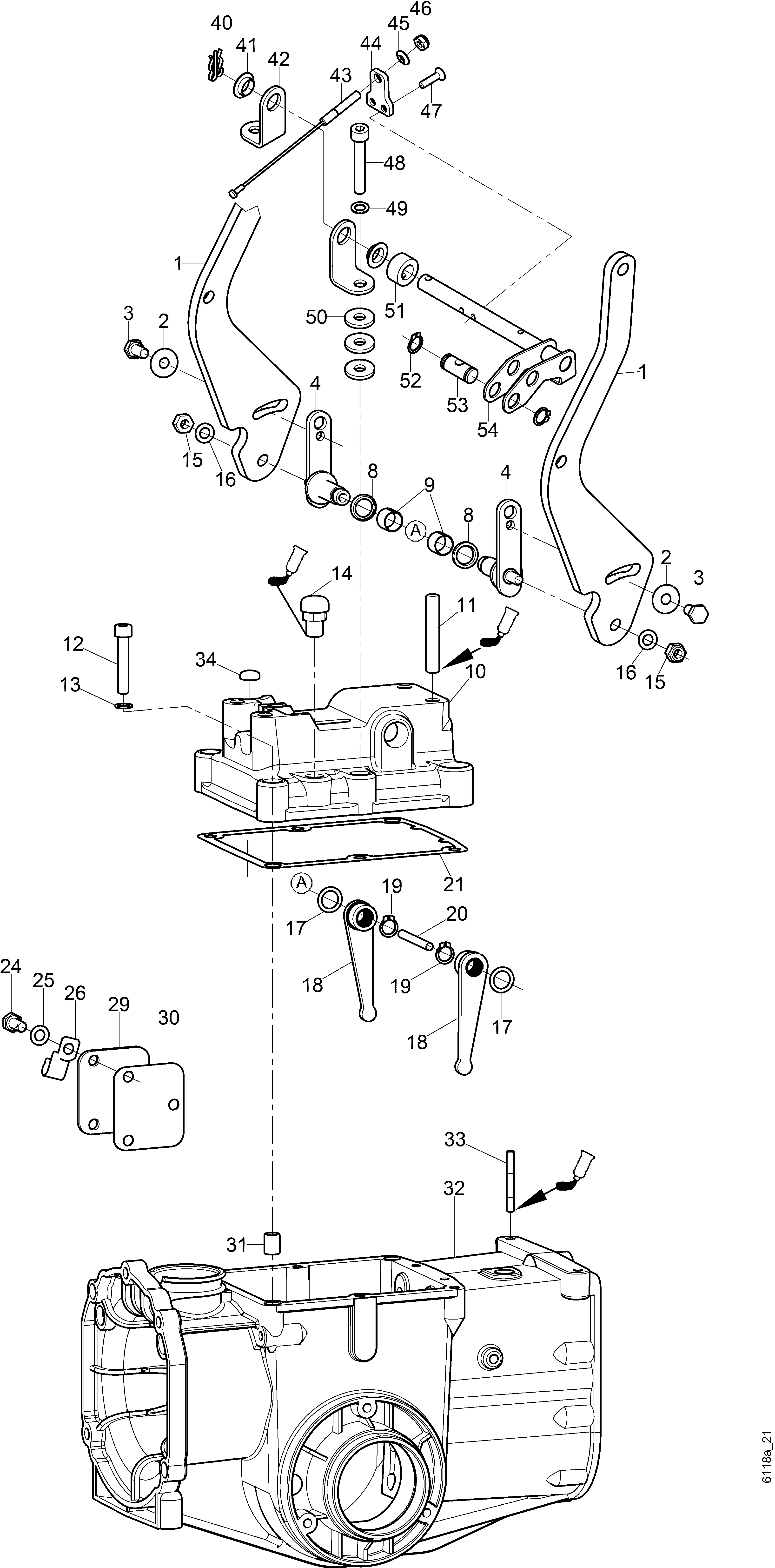 Couvercle de carter, levier de commande version KL