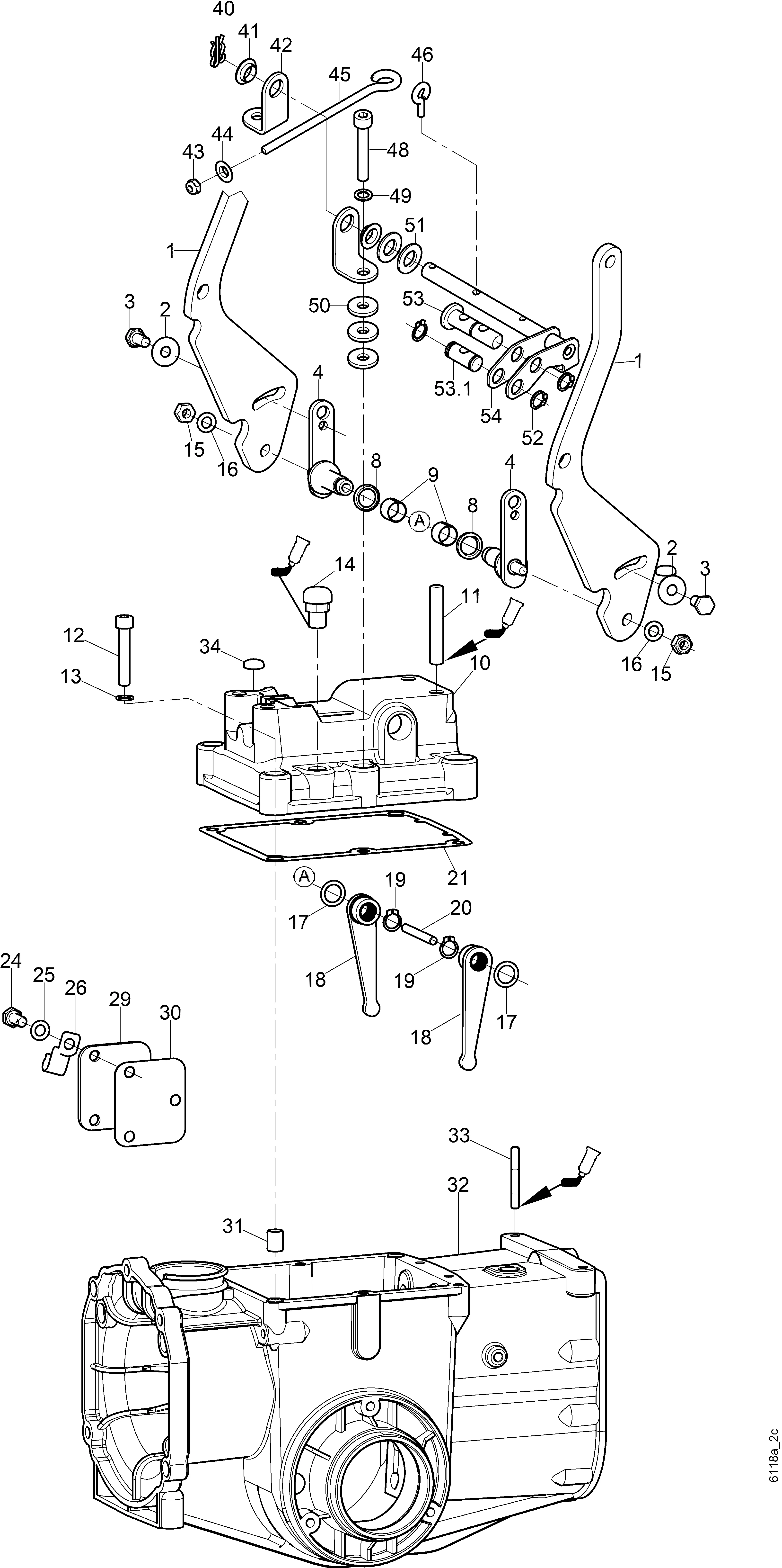 Couvercle de carter, levier de commande version KL
