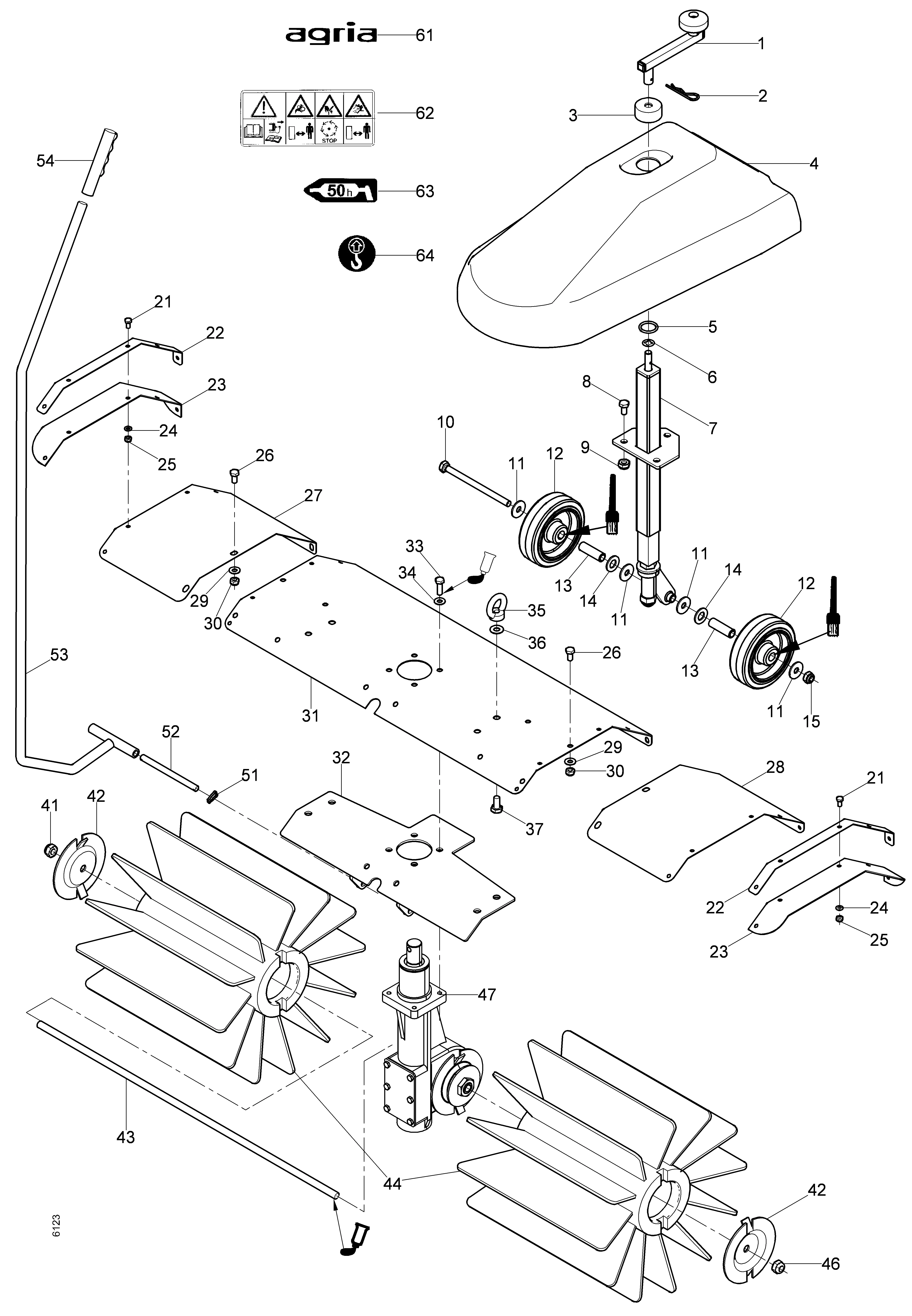 Balayeuse frontal adaptable, brosse, plaque de protection, roue support