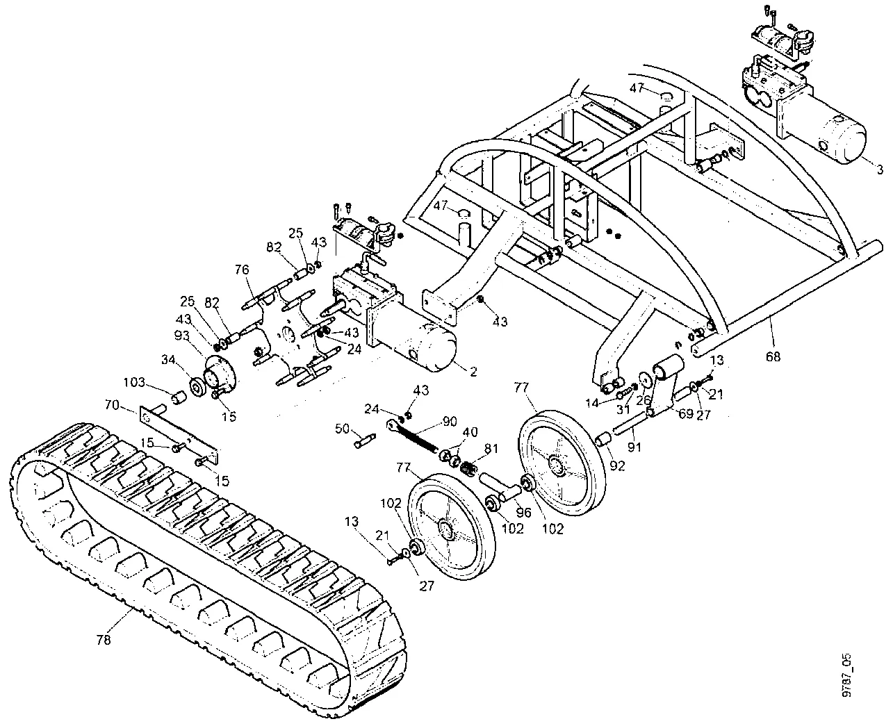 Rahmen, Motor, Mähdeck