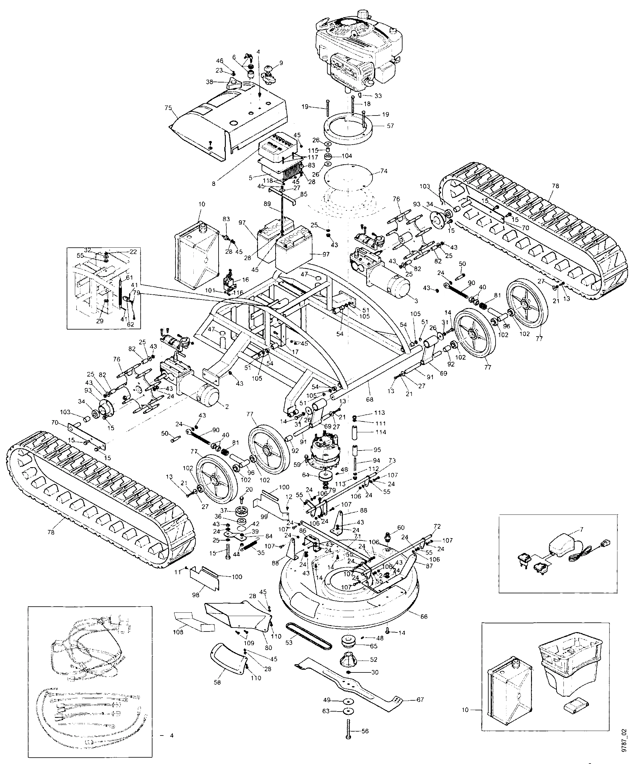 Rahmen, Motor, Mähdeck