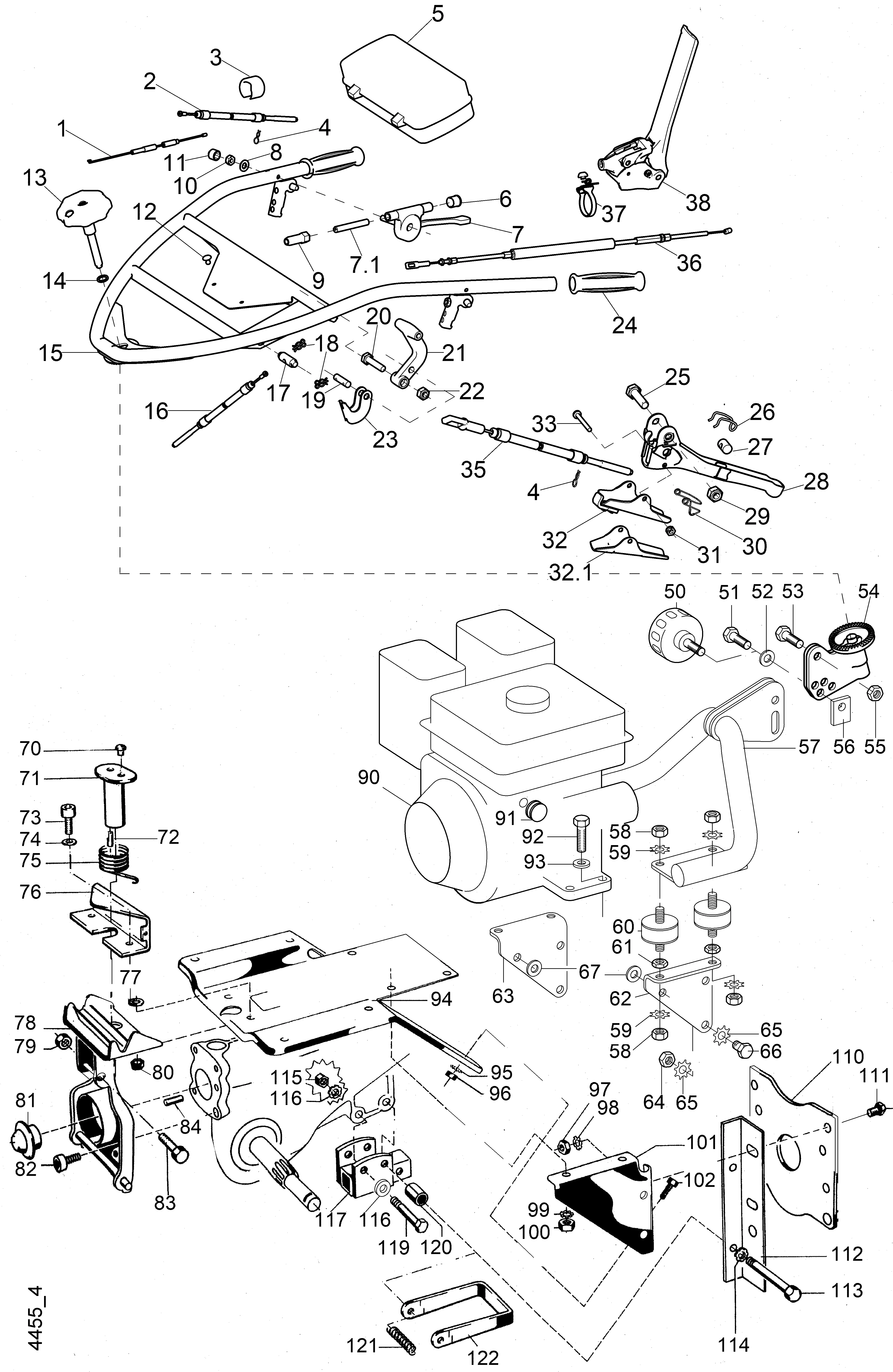 Lenker, Bowdenzüge, Motoranbau, Geräteaufnahme